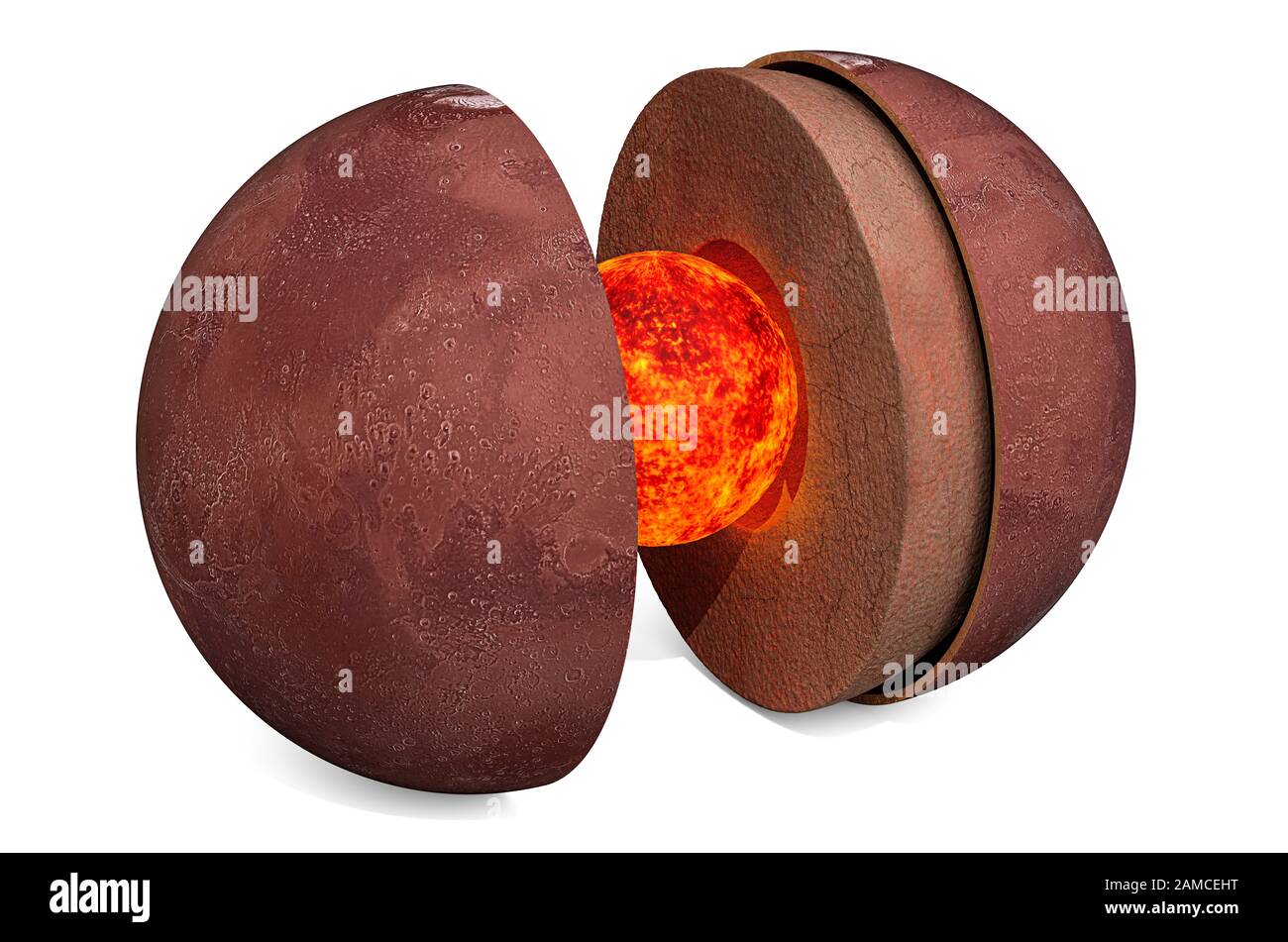 Struktur des Planet Mars Konzepts, 3D-Rendering isoliert auf weißem Hintergrund Stockfoto