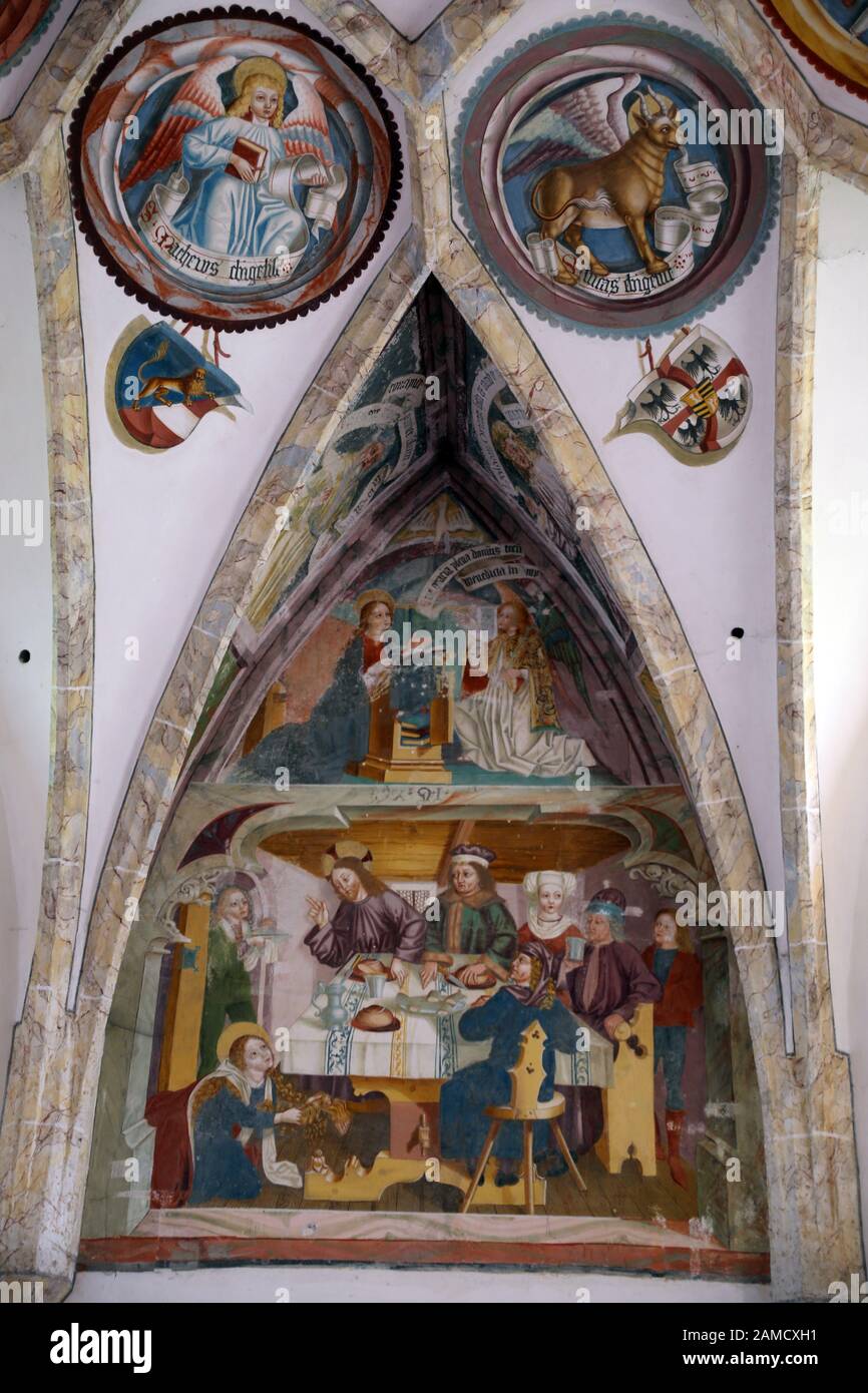 Kirche St. Magdalena in Moos, Mooskirche, Niederdorf, Südtirol, Italien Stockfoto