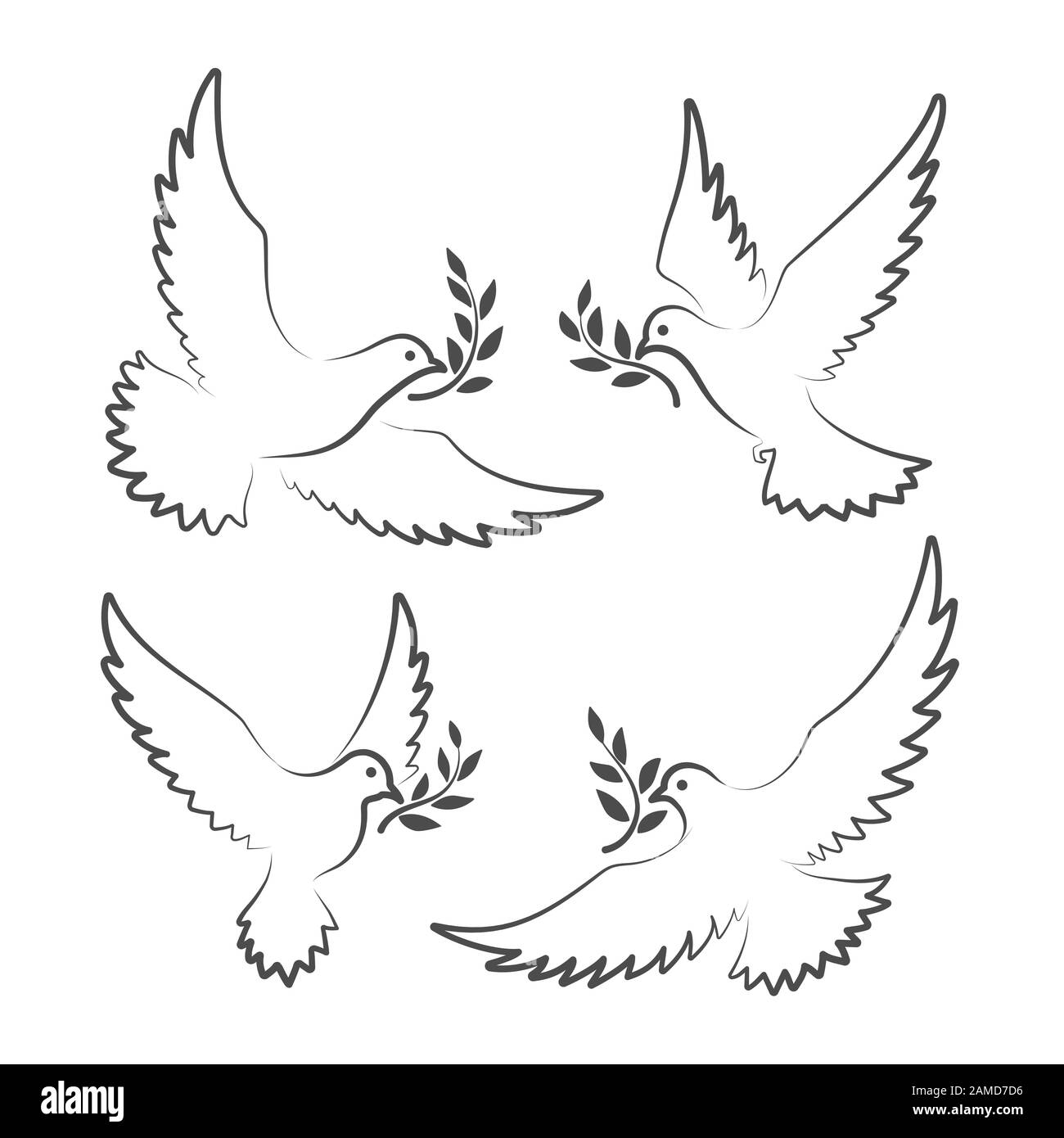 Weiße Tauben mit Olivenzweig Stock Vektor