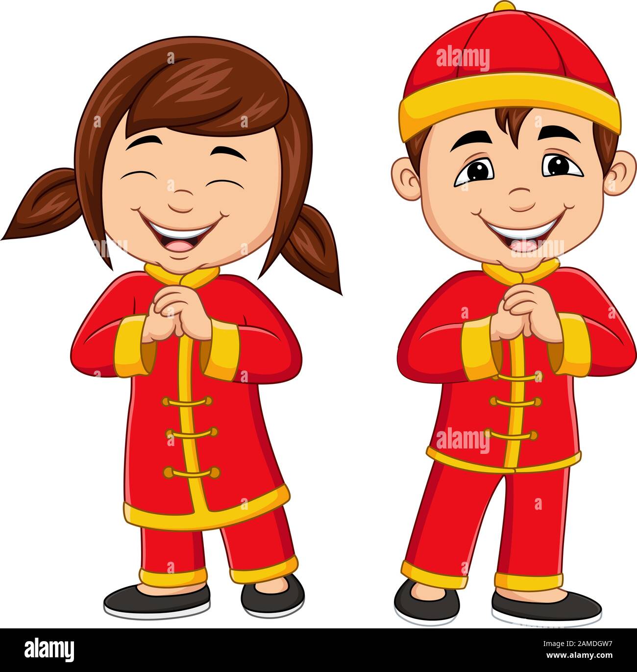 Cartoon chinesische Kinder tragen traditionelles chinesisches Kostüm Stock Vektor