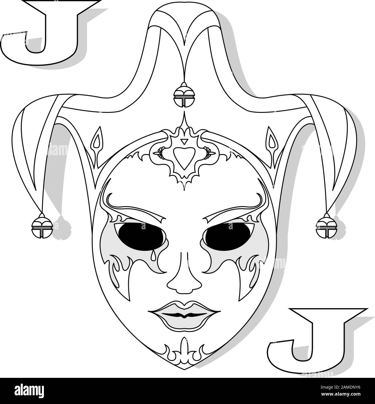 Stil für einen Joker mit Gesichtsmaske. Isolierte Vektorgrafiken auf weißem Hintergrund. Färben Sie die Seite für Erwachsene. Stock Vektor