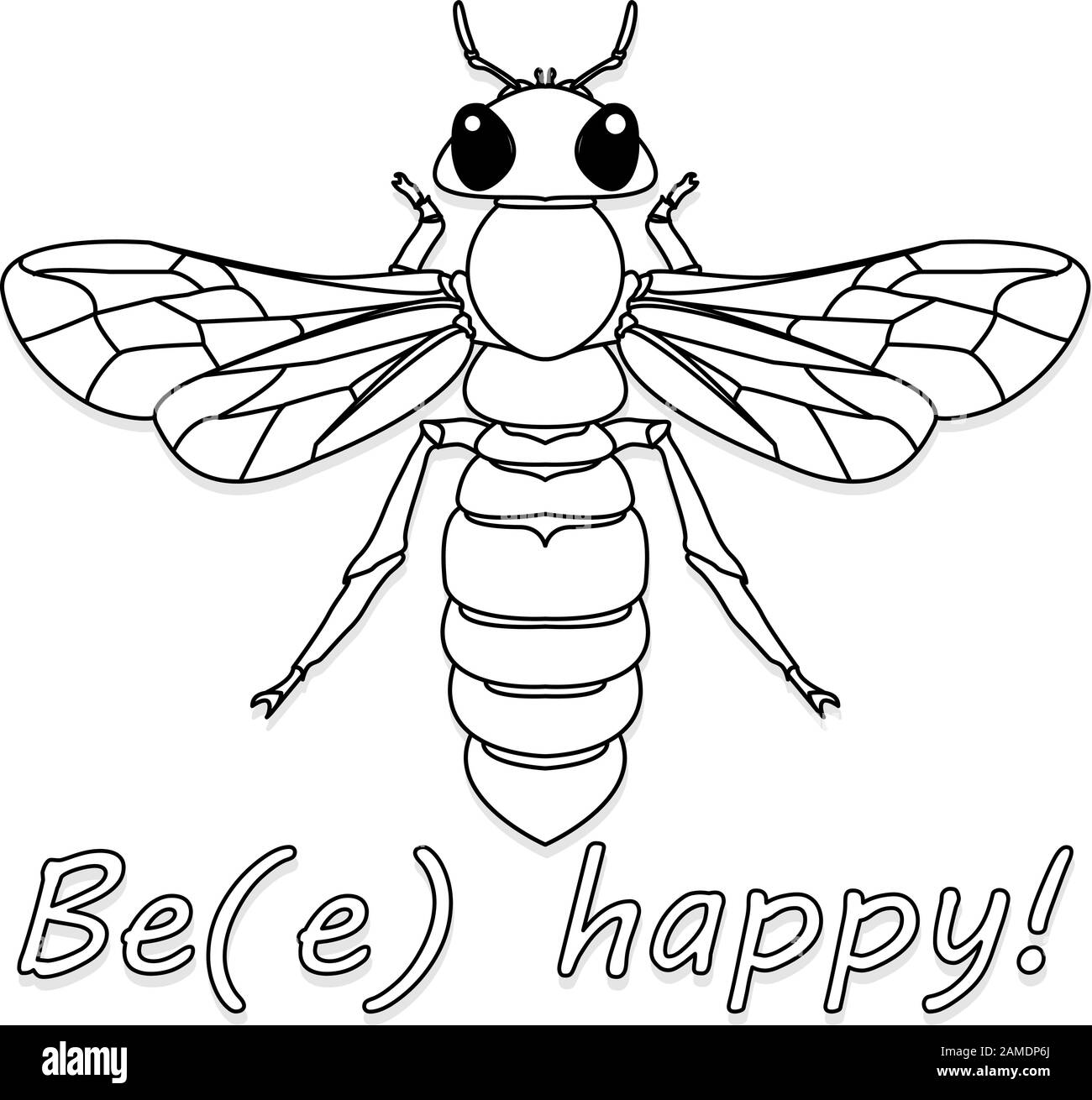 Biene Monochrom-Illustration - Anführungszeichen für Vektortexte und Bienenzeichnung. Beschriftungsplaster oder T-Shirt textiles Grafikdesign. Stock Vektor