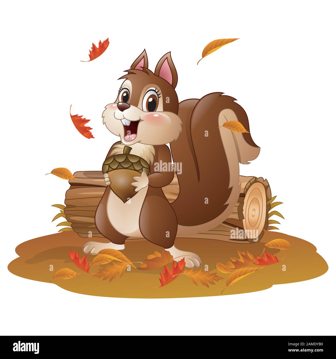 Cartoon lustig Eichhörnchen holding Pine Cone im Herbst Wetter Stock Vektor