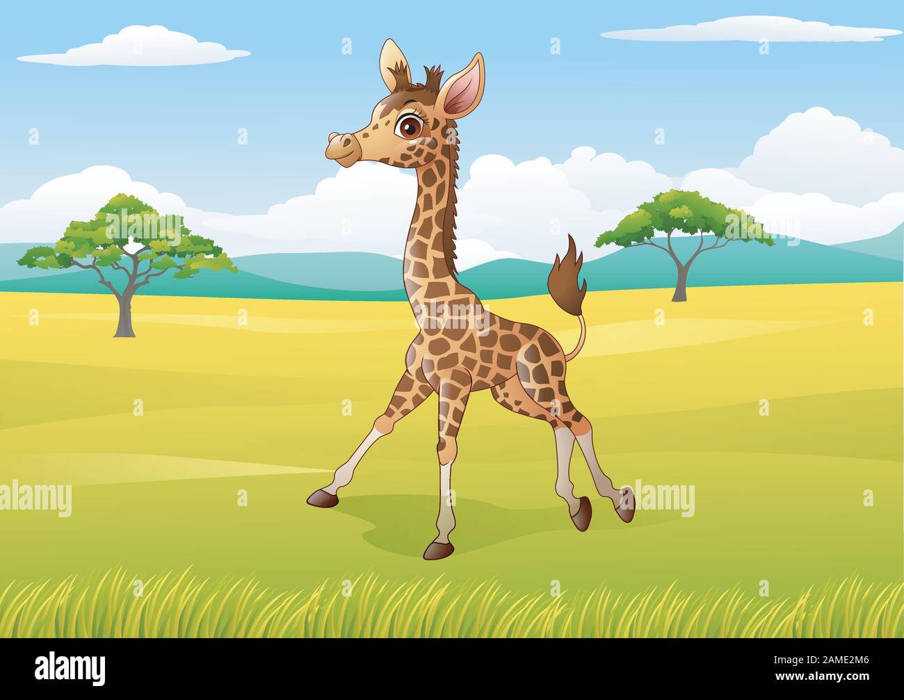 Cartoon glücklich Giraffe im Dschungel Stock Vektor