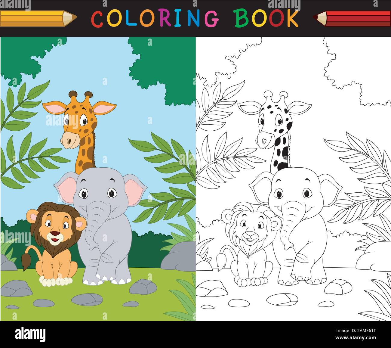 Cartoon Safari tierisches Malbuch Stock Vektor