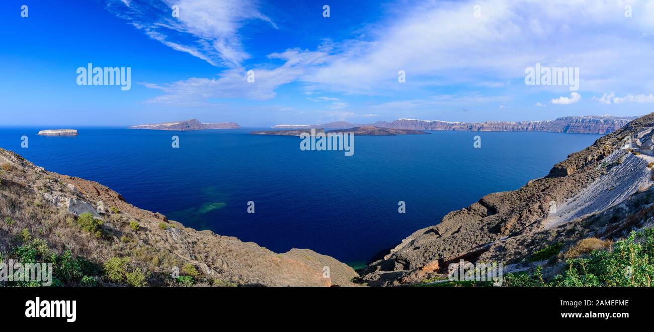 Blick auf die Ägäis von der Insel Santorin, Griechenland Stockfoto