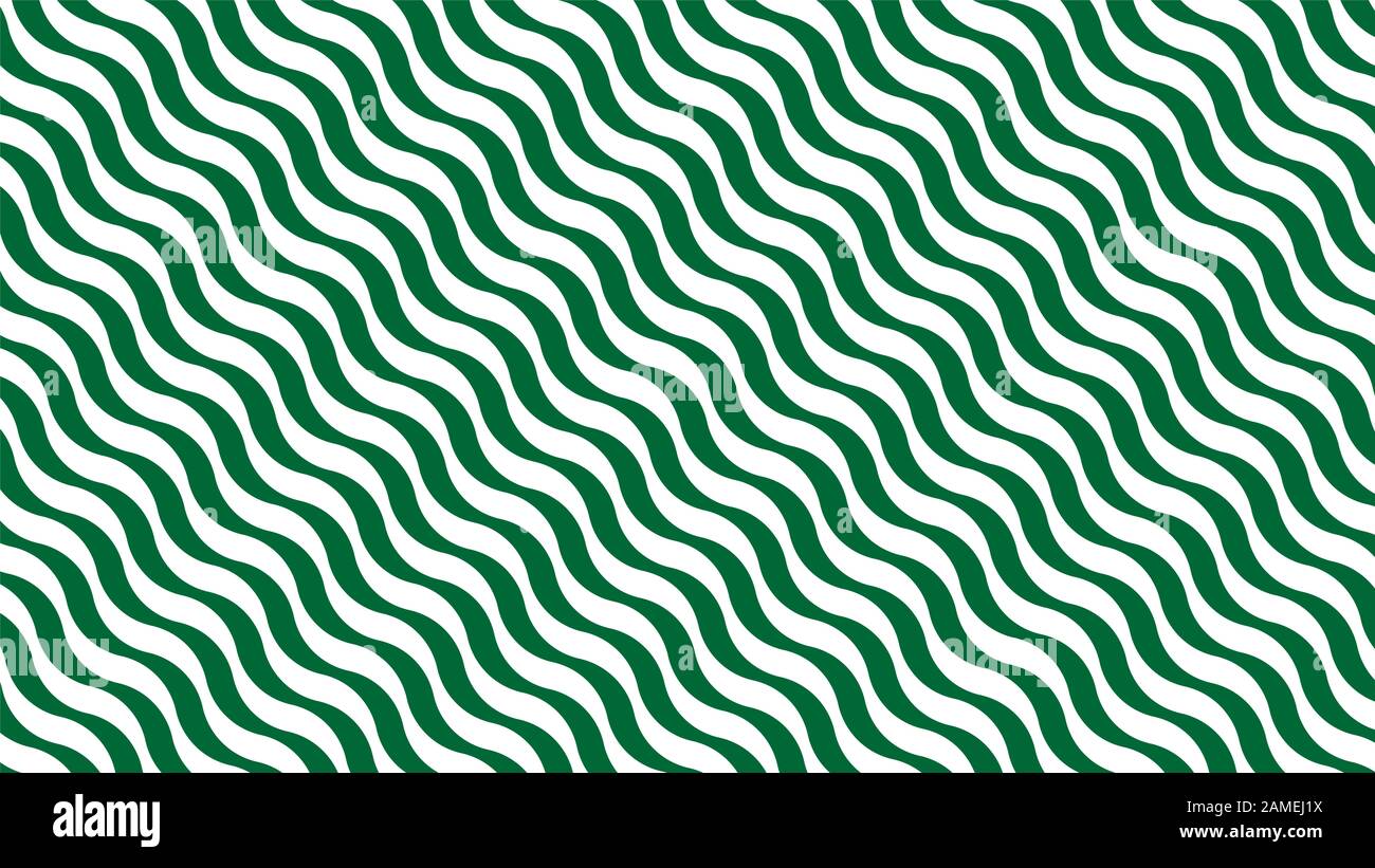 Modisches Layout mit diagonalen Streifen. Minimalistisches abstraktes hypnotisches Muster. Die Illusion der Bewegung. Tropisch gewellte grüne und weiße Linien. Stockfoto