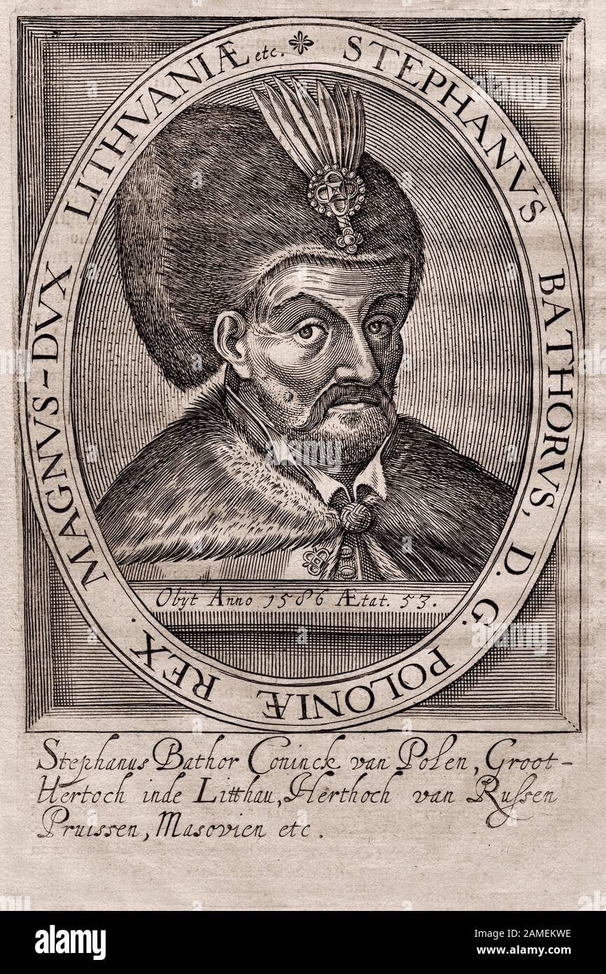 Staffan Batory (1533-1586) (Stephen Báthory). Gravur aus dem 17. Jahrhundert. Nach dem Abzug von Heinrich von Valois, dem Thron des Polnischlitauischen Stockfoto