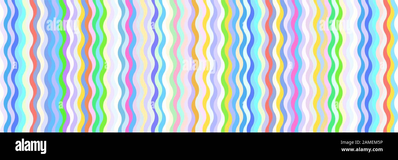 Breitbild-abstrakten geometrischen Hintergrund. Multicolor wellenförmige Streifen. Nahtlose Muster in Memphis Stil. Stock Vektor