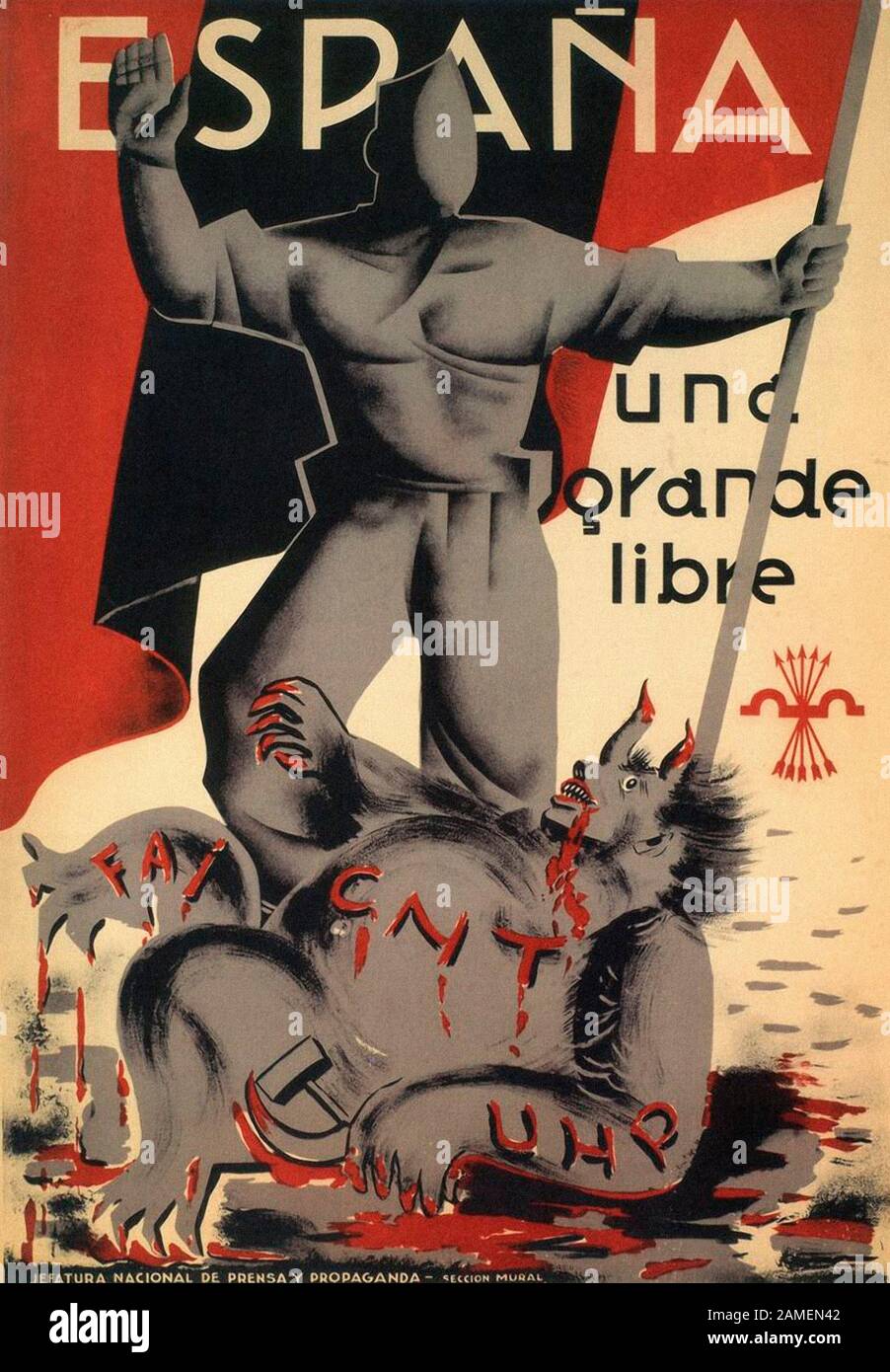 Plakat der Falange Española (Spanisch Phalanx) eine Spanische politische Organisation der faschistischen Inspiration. Stockfoto