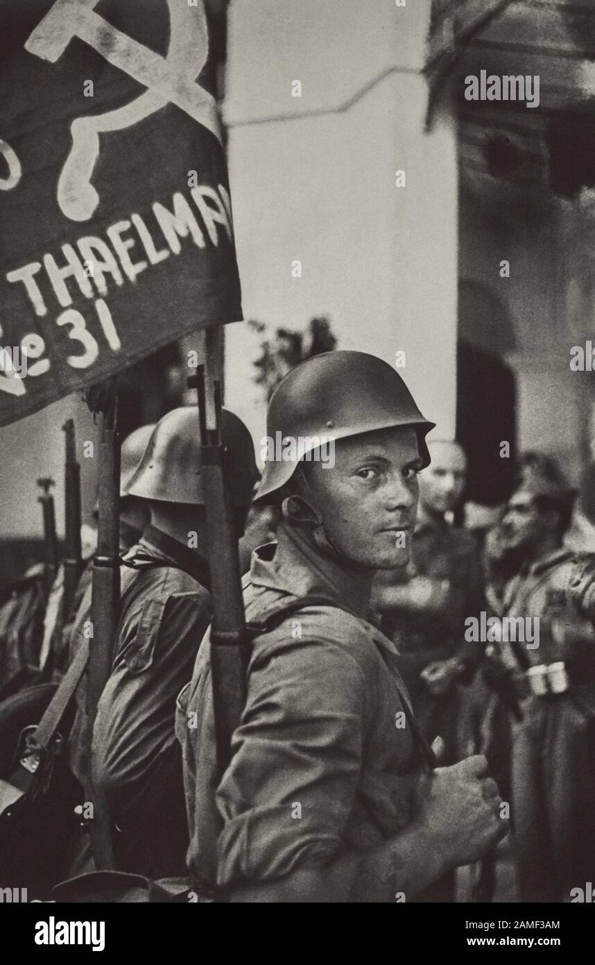 Antifaschistische Deutsche im spanischen Bürgerkrieg, 1936 Soldaten der nach Ernst Telman, einem deutschen Kommunisten, benannten Einheit während des spanischen Bürgerkrieges Stockfoto