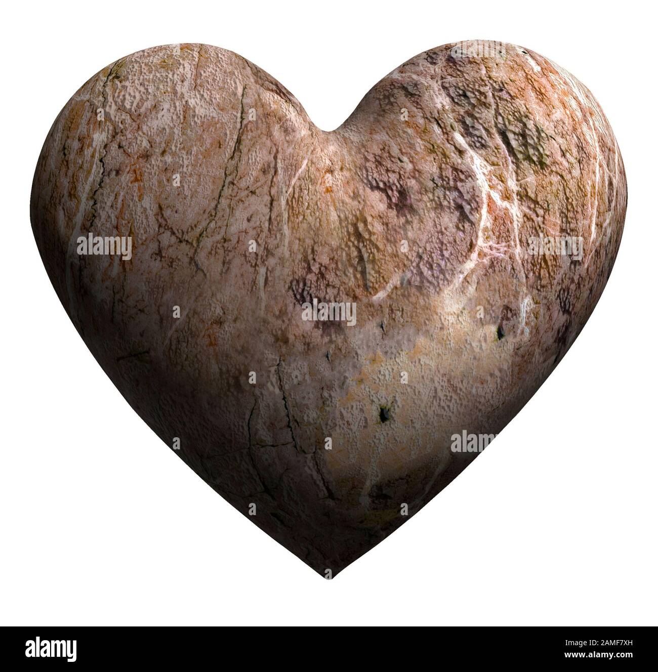 Stilvolles 3D-Rendered stony Heart isoliert auf weißem Hintergrund, Valentinstag Illustration Stockfoto