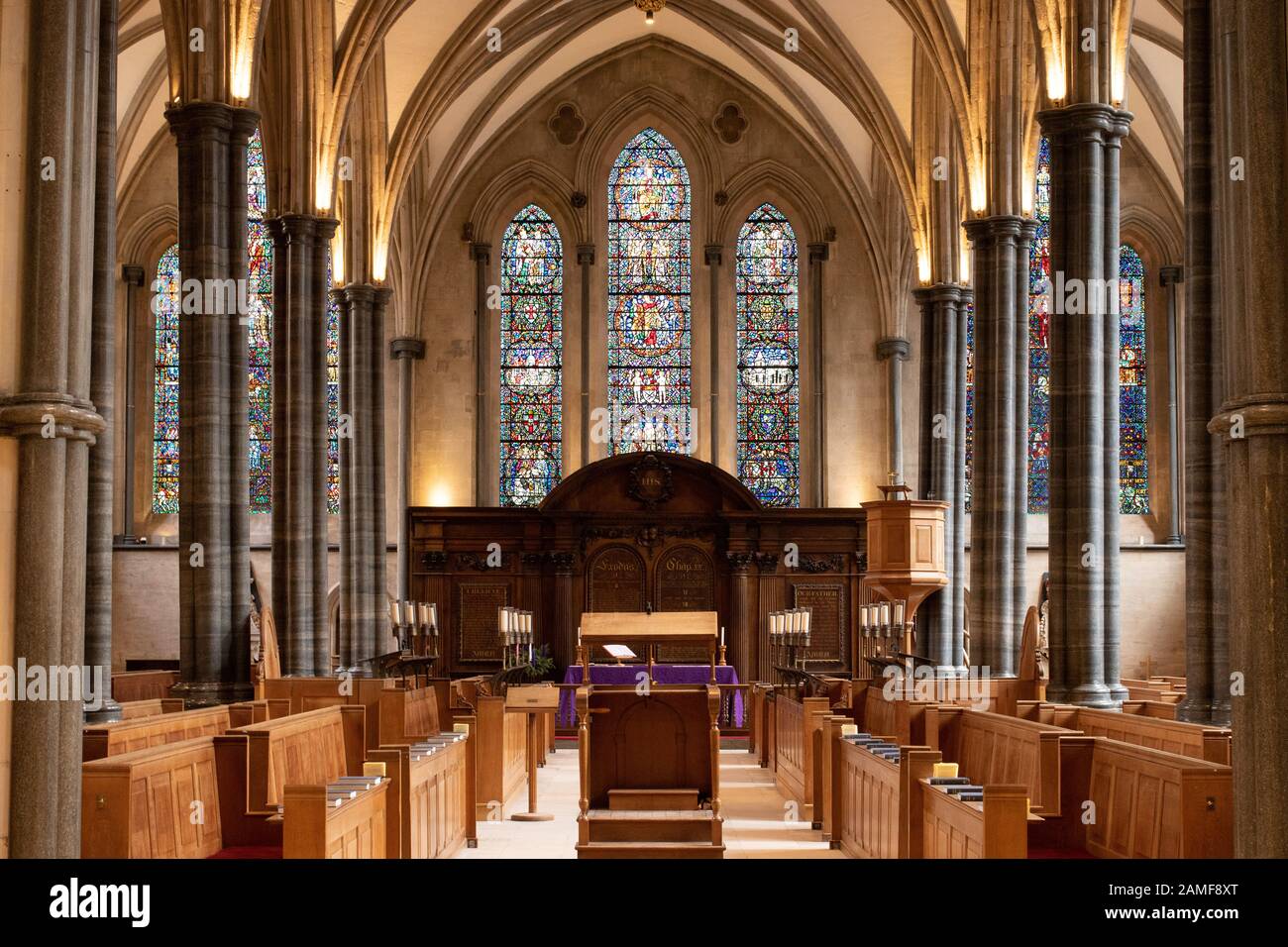 Die Temple Church, Temple, Central London, Mother Church of the Common Law. Bekannt für seine Verbindungen zu den Templer und Magna Carta. Stockfoto