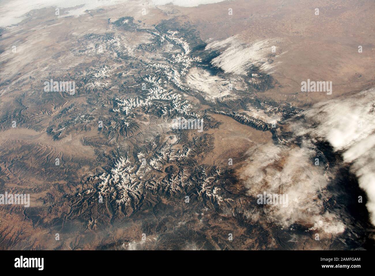 NASA-Satellitenbild der Rocky Mountains und die Tiefebene, Front Range, San Juan und Sangre de Christo - Rocky Mountains in Colorado, USA Stockfoto