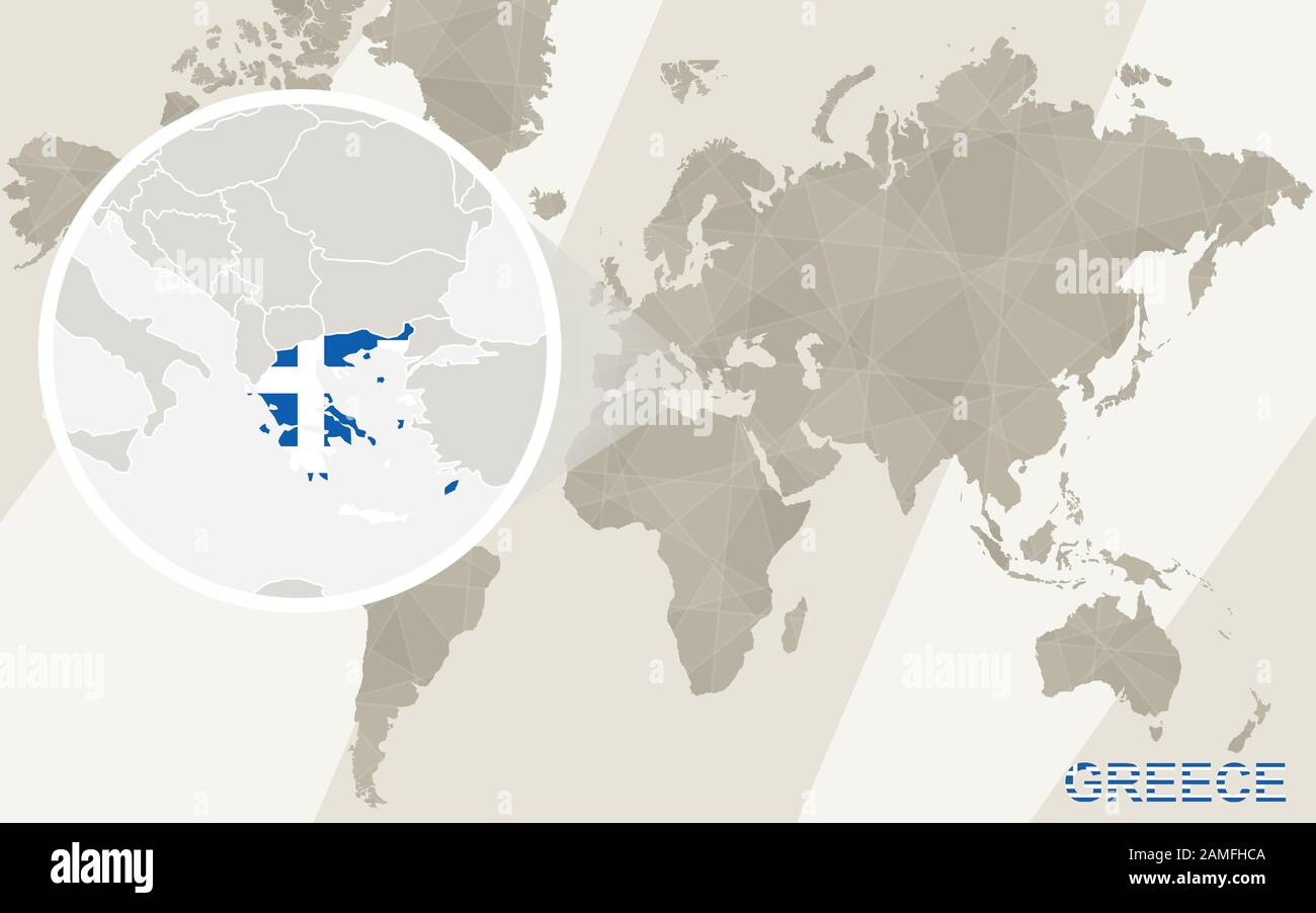 Griechenland Karte und Flagge vergrößern. Weltkarte Stock-Vektorgrafik -  Alamy