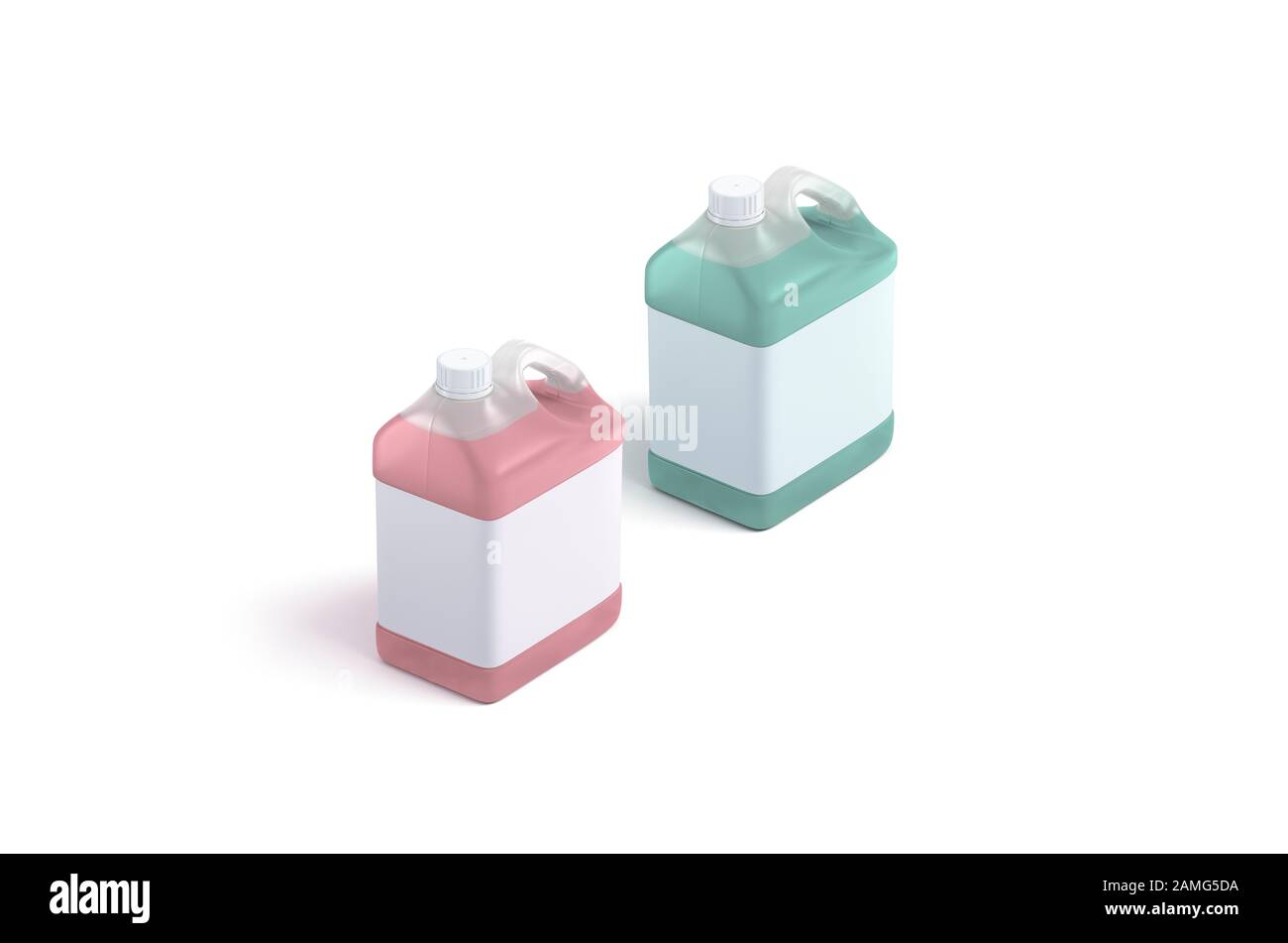 Rohling rot und grün Frostschutzmittel mit weißem Etikett Mockup Stockfoto