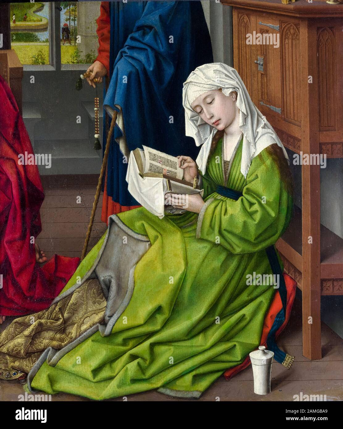 Rogier van der Weyden. Magdalena Reading des frühen niederländischen Malers Rogier van der Weyden, der vor 1438 in Öl auf Mahagoni malte Stockfoto