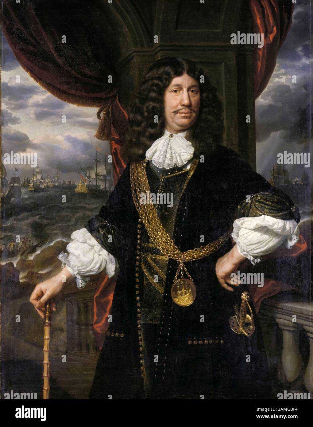 Mattheus van den Broucke (1620-1685), Gouverneur von Indien, Medaille der niederländischen Ostindien-Gesellschaft, Porträtgemälde von Samuel Dirksz van Hoogstraten, 1670-1678 Stockfoto