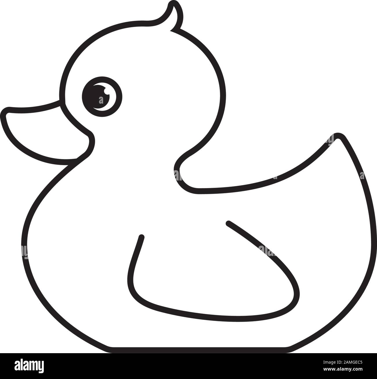 Symbol für Duckie-Line aus Badespielzeug mit Gummibeschichtung. Vektorsymbol für die Umrisse von Babyspielzeugen Stock Vektor
