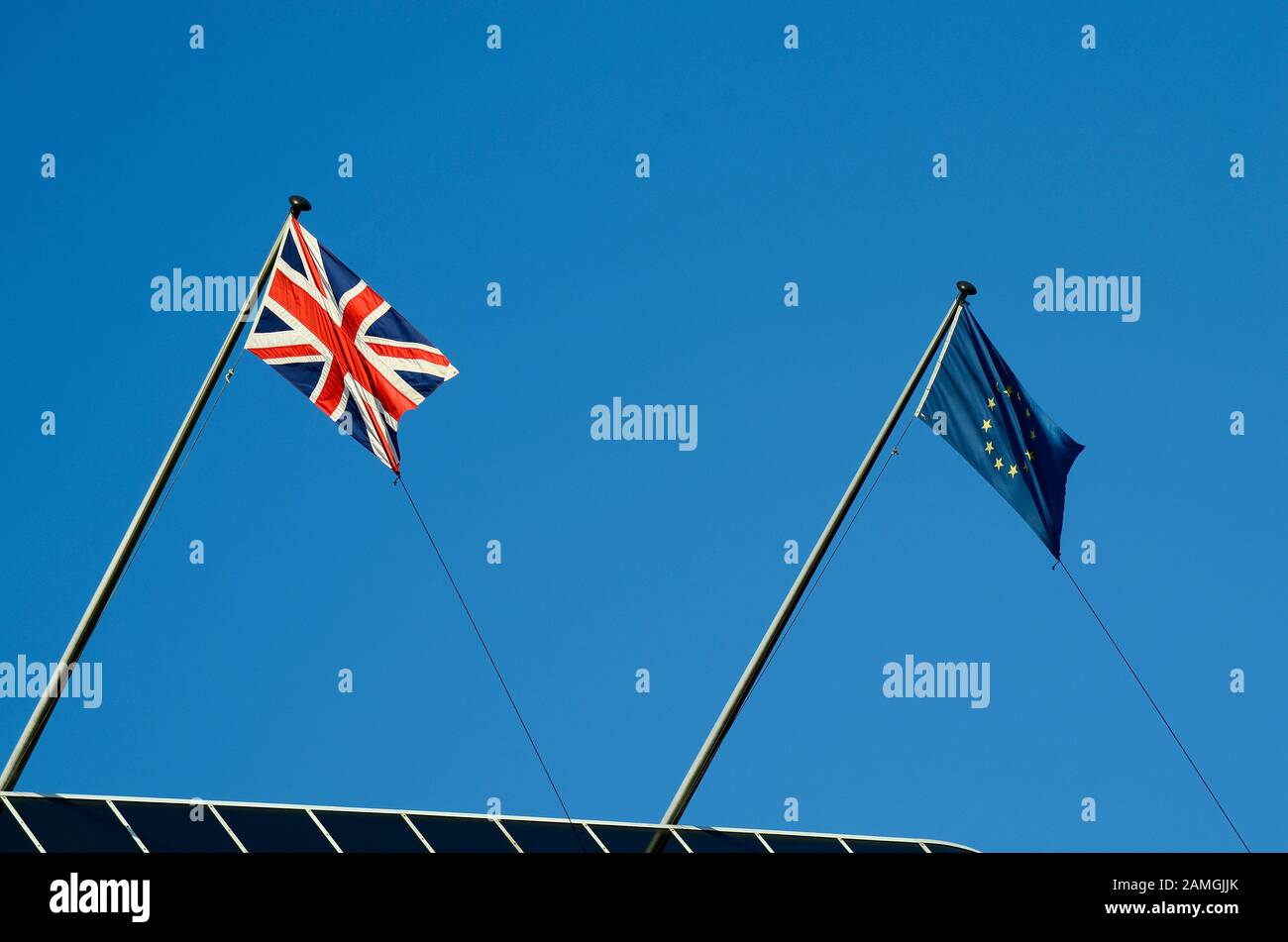 Großbritannien, London, Flaggen Großbritanniens und der Europäischen Union Stockfoto