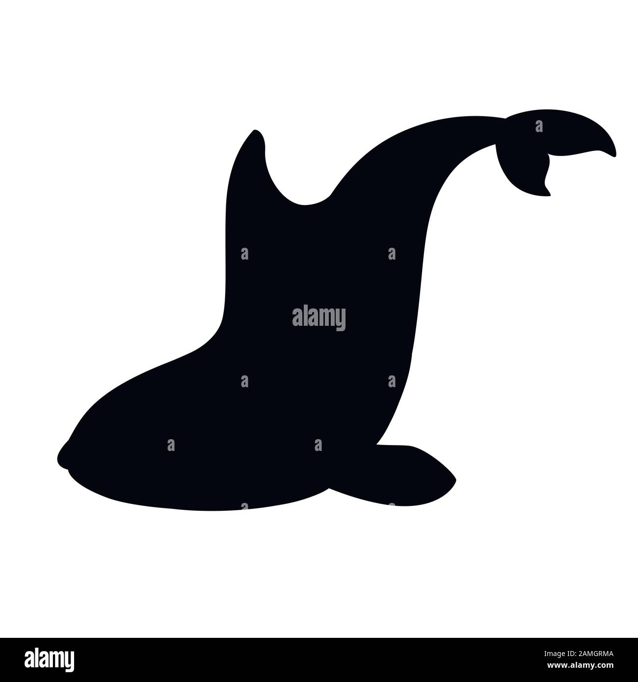 Schwarzer Silhouetten-Killerwal (Orcinus Orca) Cartoon Tierdesign Ocean Mammal Orca flache Vektorgrafiken isoliert auf weißem Hintergrund. Stock Vektor