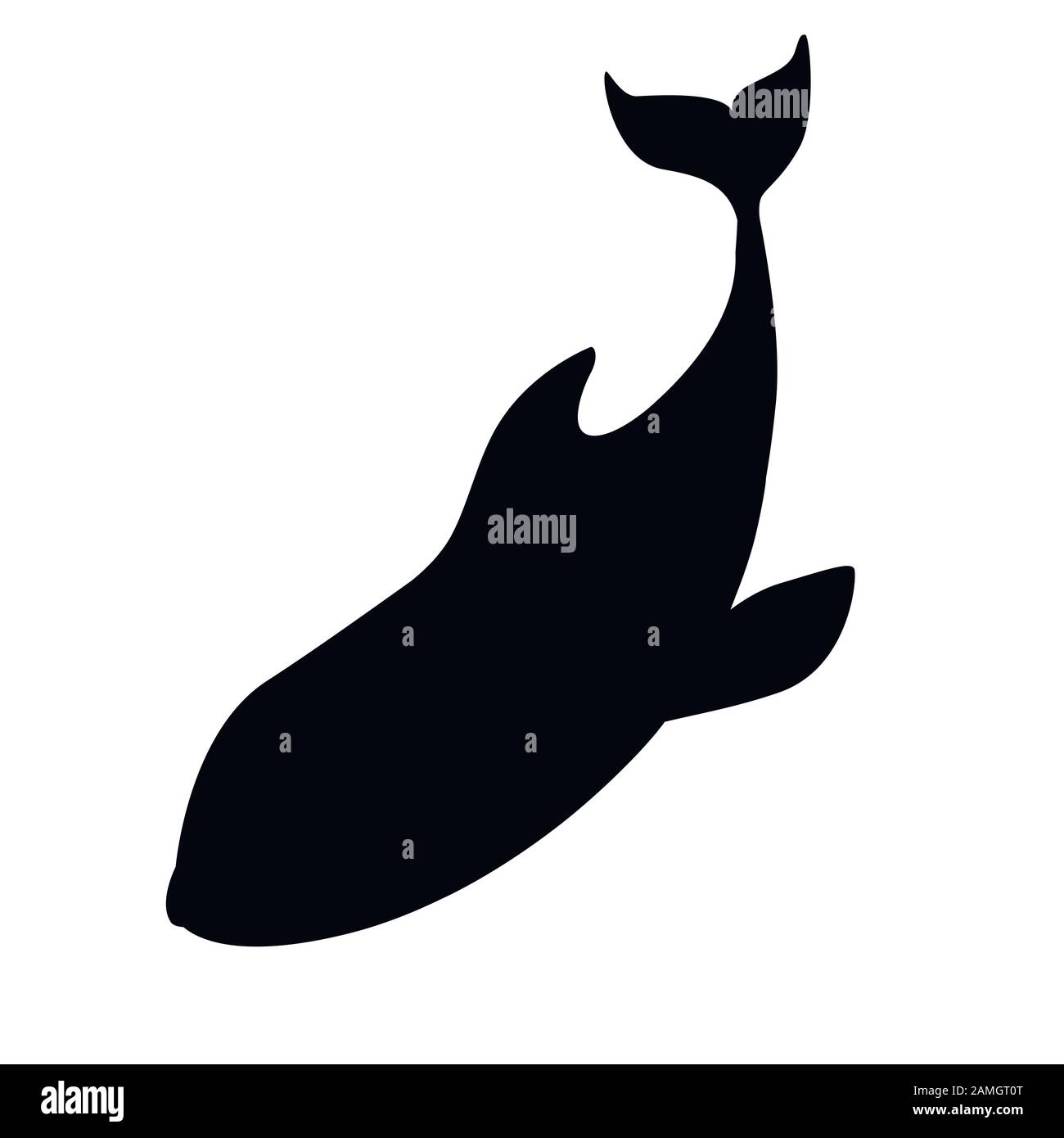 Schwarzer Silhouetten-Killerwal (Orcinus Orca) Cartoon Tierdesign Ocean Mammal Orca flache Vektorgrafiken isoliert auf weißem Hintergrund. Stock Vektor