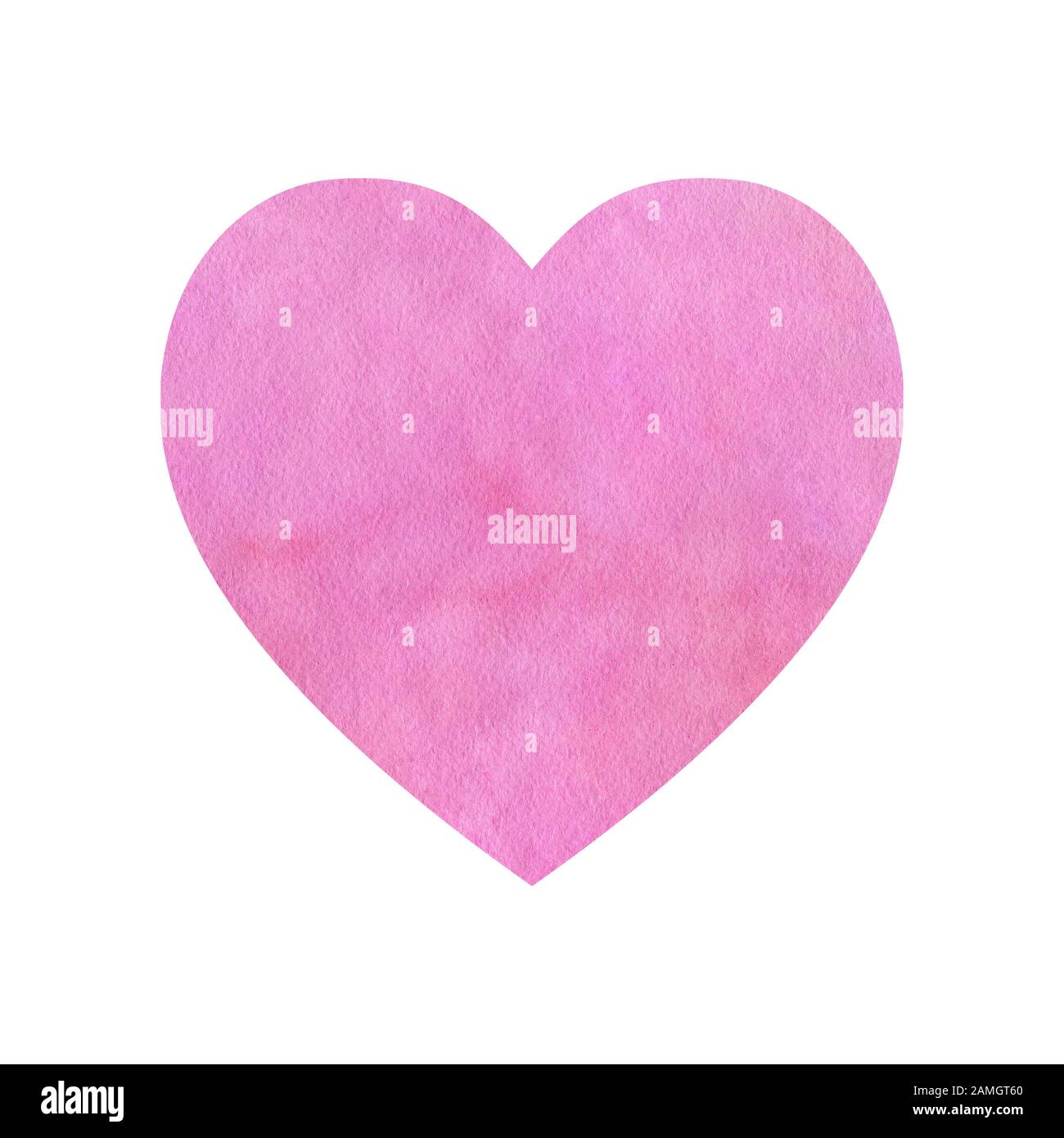 Aquarell Herz in pinkfarbener Farbe. Lila Pastellhintergrund mit Papiertextur. Handgezeichnete Illustration für Valentinstag und Hochzeit. Stockfoto