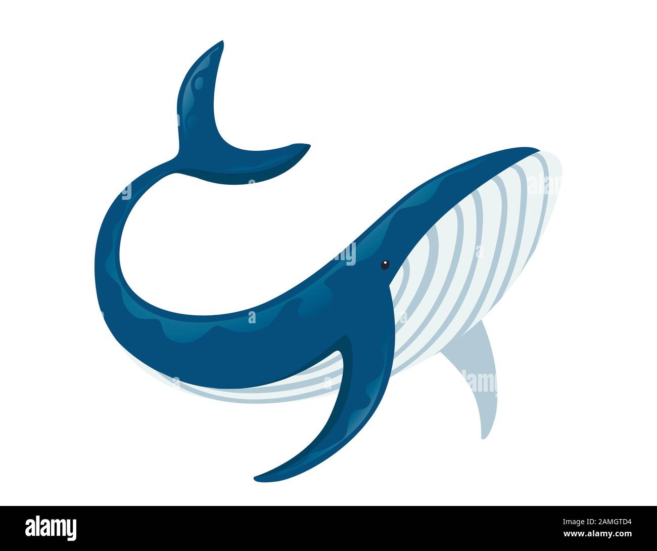 Big Blue Whale Cartoon Tierdesign größte Säugetiere der Erde flache Vektorgrafiken isoliert auf weißem Hintergrund. Stock Vektor