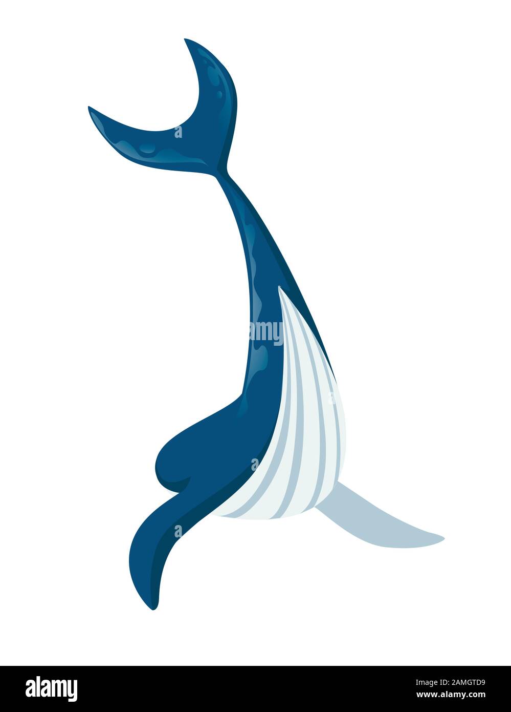 Big Blue Whale Cartoon Tierdesign größte Säugetiere der Erde flache Vektorgrafiken isoliert auf weißem Hintergrund. Stock Vektor