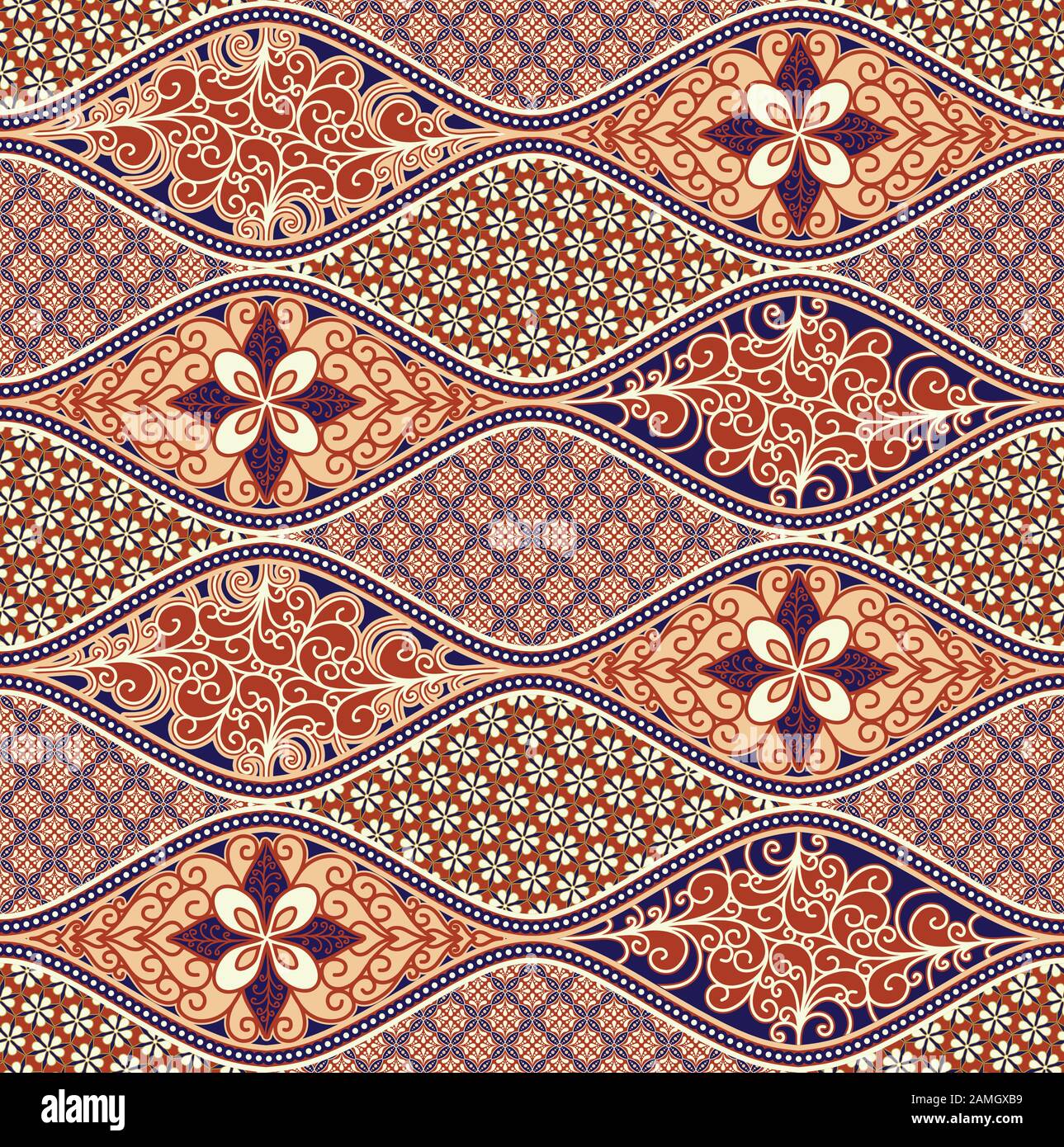 Batik-Motiv Seamless Pattern Vector. Vollständig editierbar. Einfache Farbänderung und -Umwandlung für jeden Zweck Stock Vektor