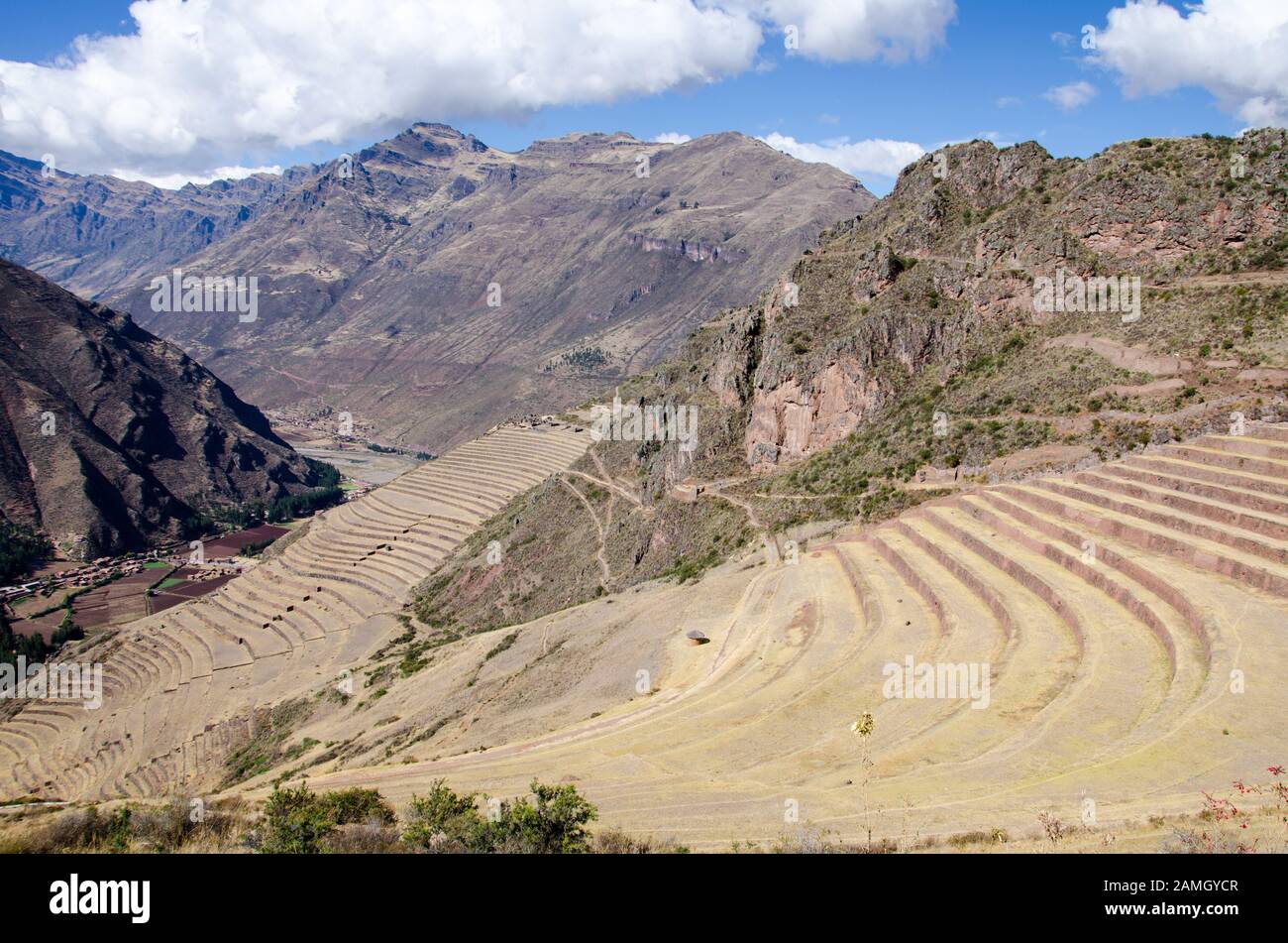 Inca Terrassen in Pisac, Peru Stockfoto