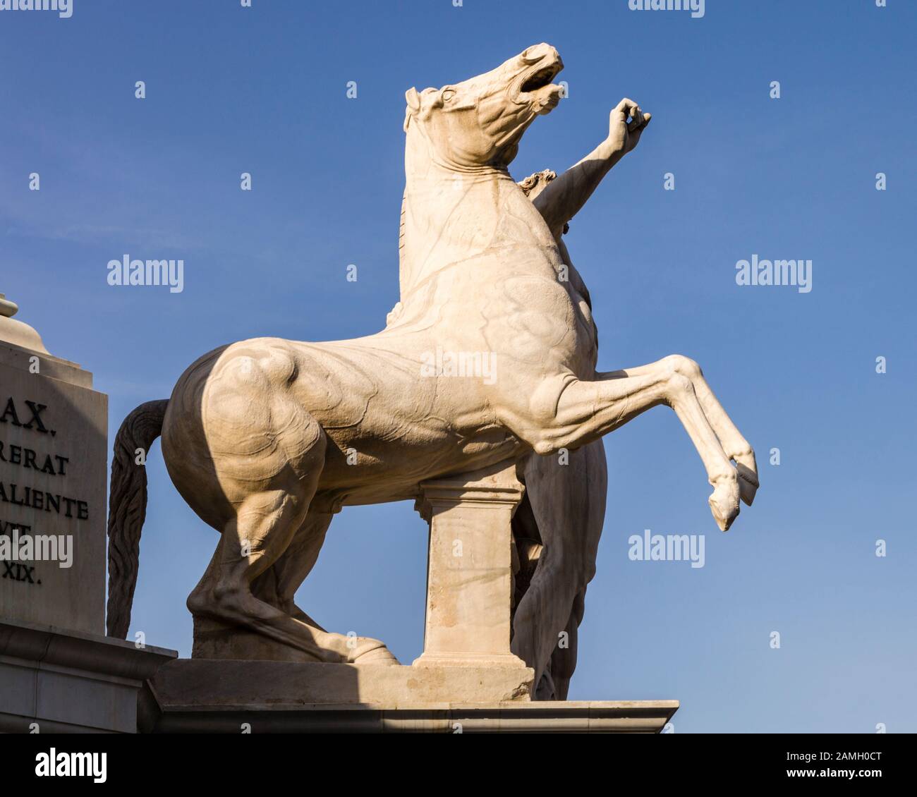 Detail der Fontana dei Dioscuri, Piazza Palazzo del Quirinale, Rom, Italien Stockfoto