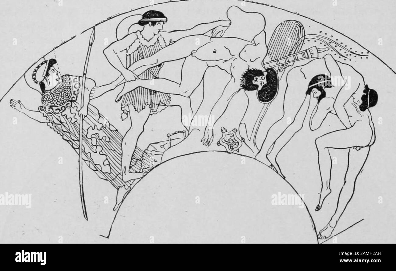 Illustration aus dem antiken Griechenland von Ringern, die an einer Sportveranstaltung teilnehmen, wie den Olympischen Spielen, 1910. Kostenloses Internetarchiv. () Stockfoto