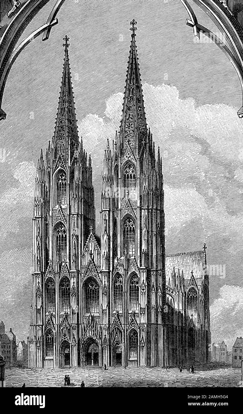 Kölner Dom, Köln, Deutschland / der Kölner Dom, Köln, Westansicht, Deutschland, ca. 1880, historisch, digital verbesserte Wiedergabe eines Originals aus dem 19. Jahrhundert / Digitale Produktion einer Originalanlage aus dem 19. Jahrhuntert, Stockfoto