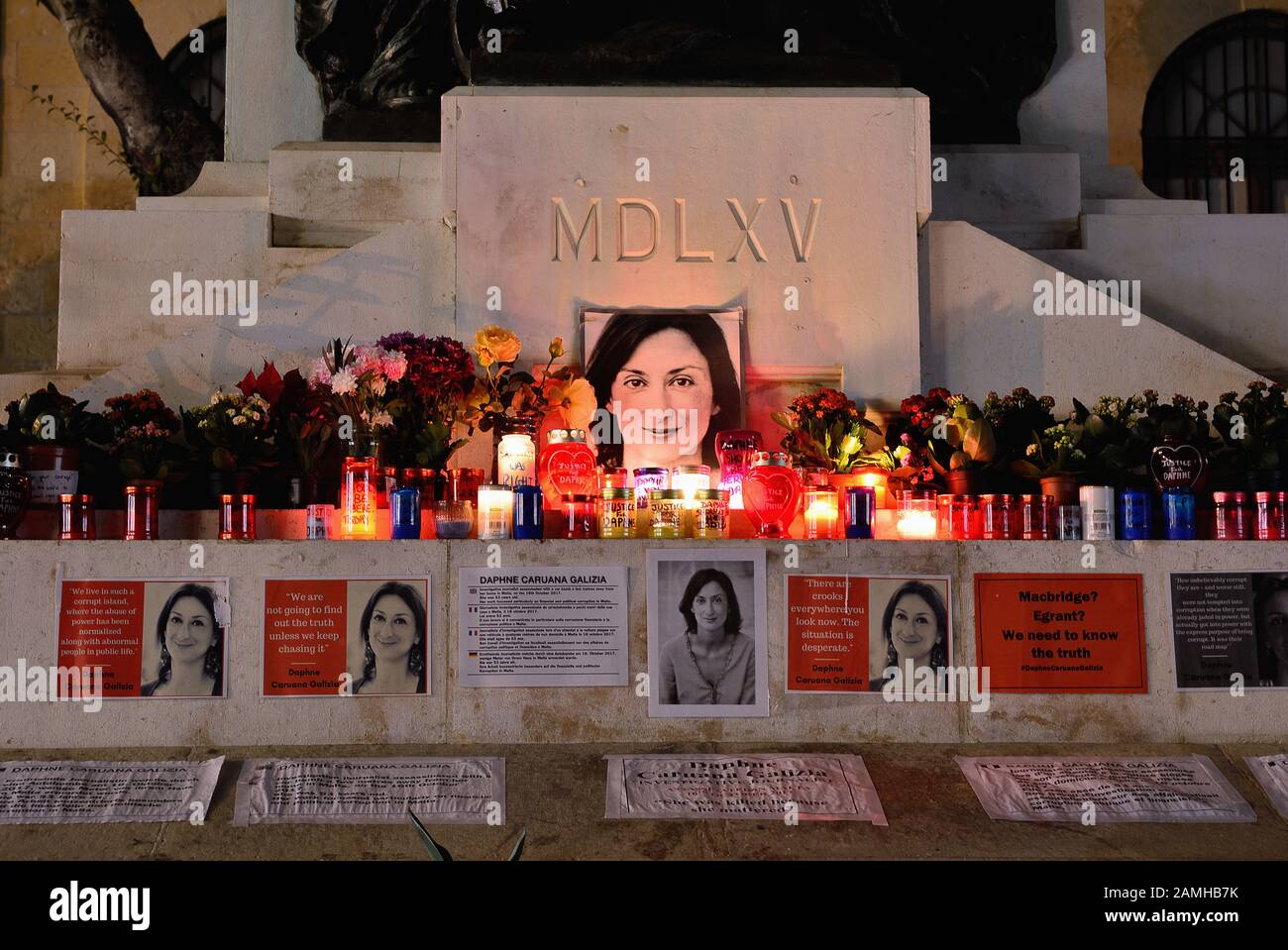 Valletta, Malta - 7. Januar 2020: Denkmal für den ermordeten Journalisten Daphne Caruana Galizia in Valletta, Malta. Stockfoto