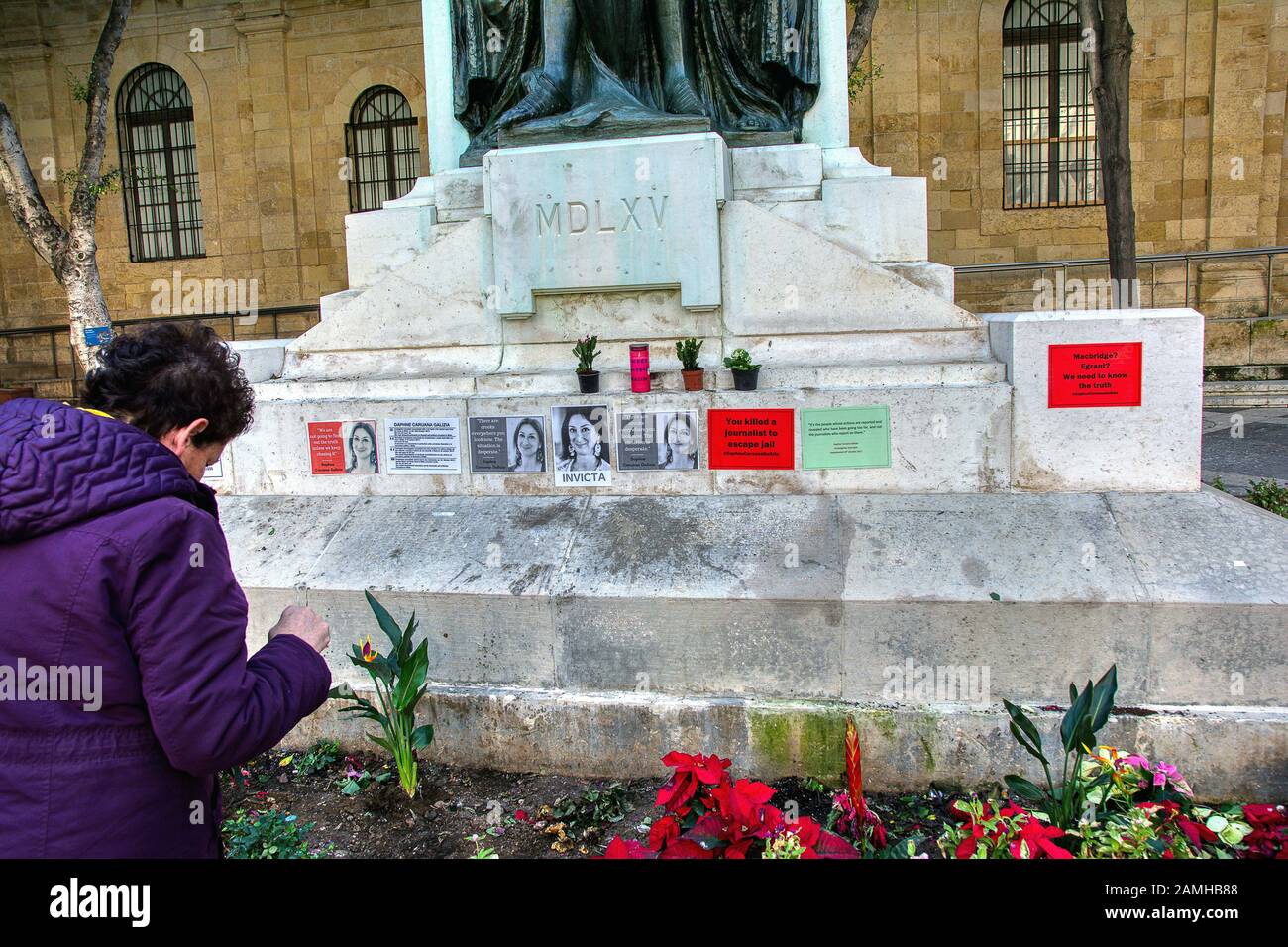 Valletta, Malta - 8. Januar 2020: Denkmal für den ermordeten Journalisten Daphne Caruana Galizia in Valletta, Malta. Stockfoto