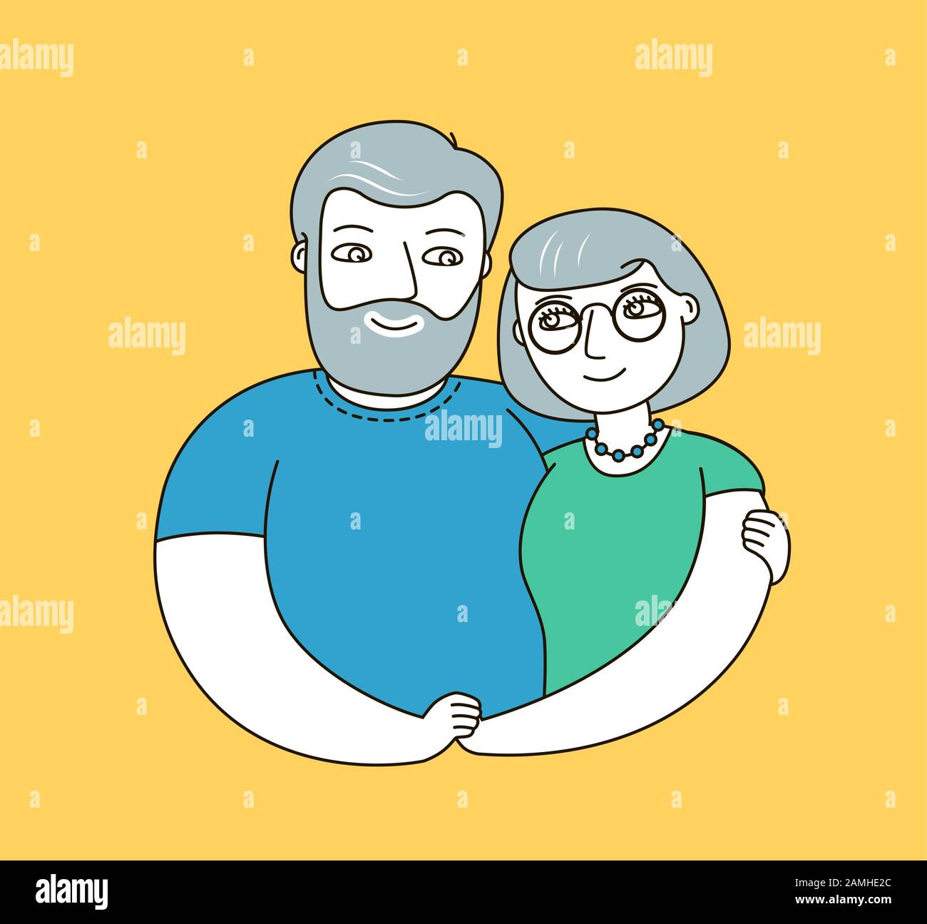 Glückliche Senioren umarmen Hände halten. Vektorgrafik Liebe Stock Vektor