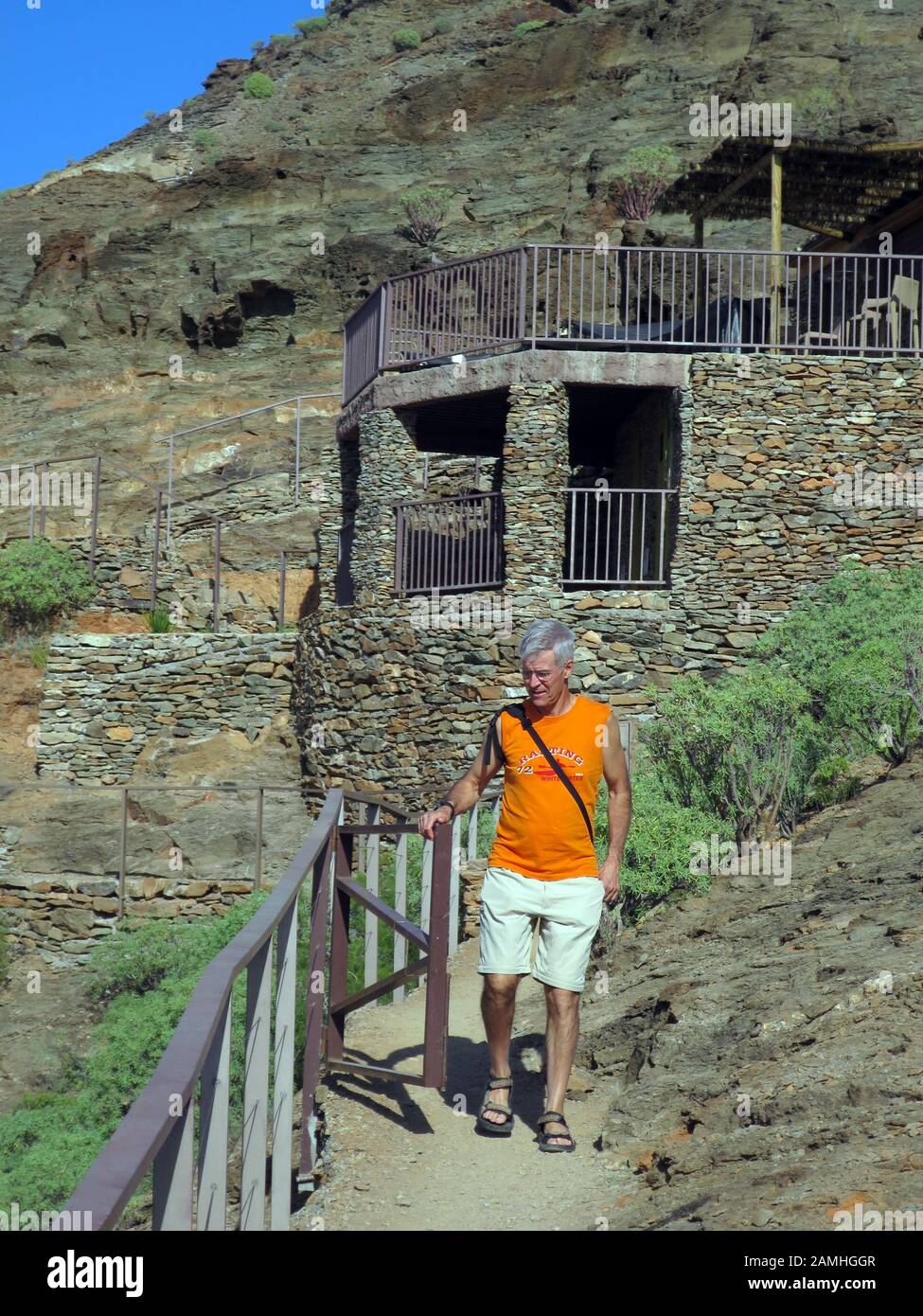 Archäologische Zone Canada de los Gatos mit Resten prahispanischer Häuser, Puerto de Mogan, Gran Canaria, Kanaren, Spanien, Stockfoto