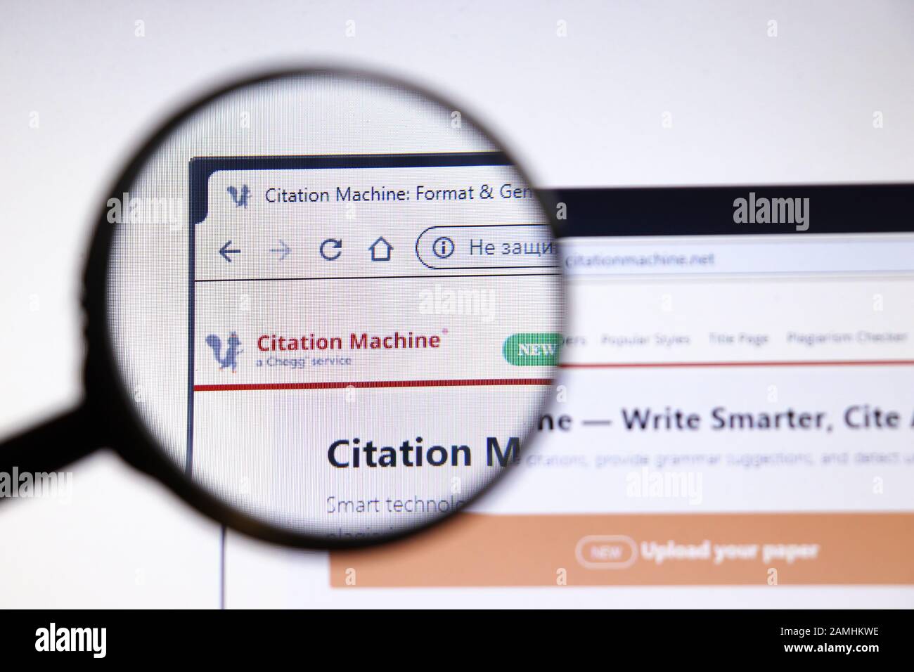 Los Angeles, Kalifornien, USA - 19. Dezember 2019: Website von Citation Machine. Citationmachine.netlogo auf dem Bildschirm Nahaufnahme, Illustration Stockfoto