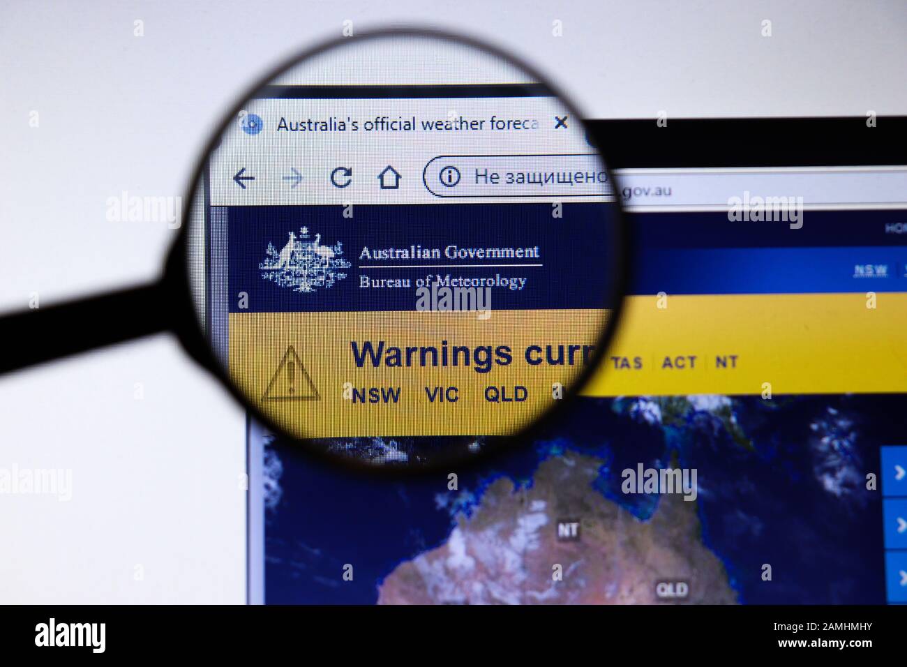 Los Angeles, Kalifornien, USA - 19. Dezember 2019: Webseite des Bureau of Meteorology Australian Government. Bom.gov.au Logo auf dem Bildschirm Nahaufnahme Stockfoto