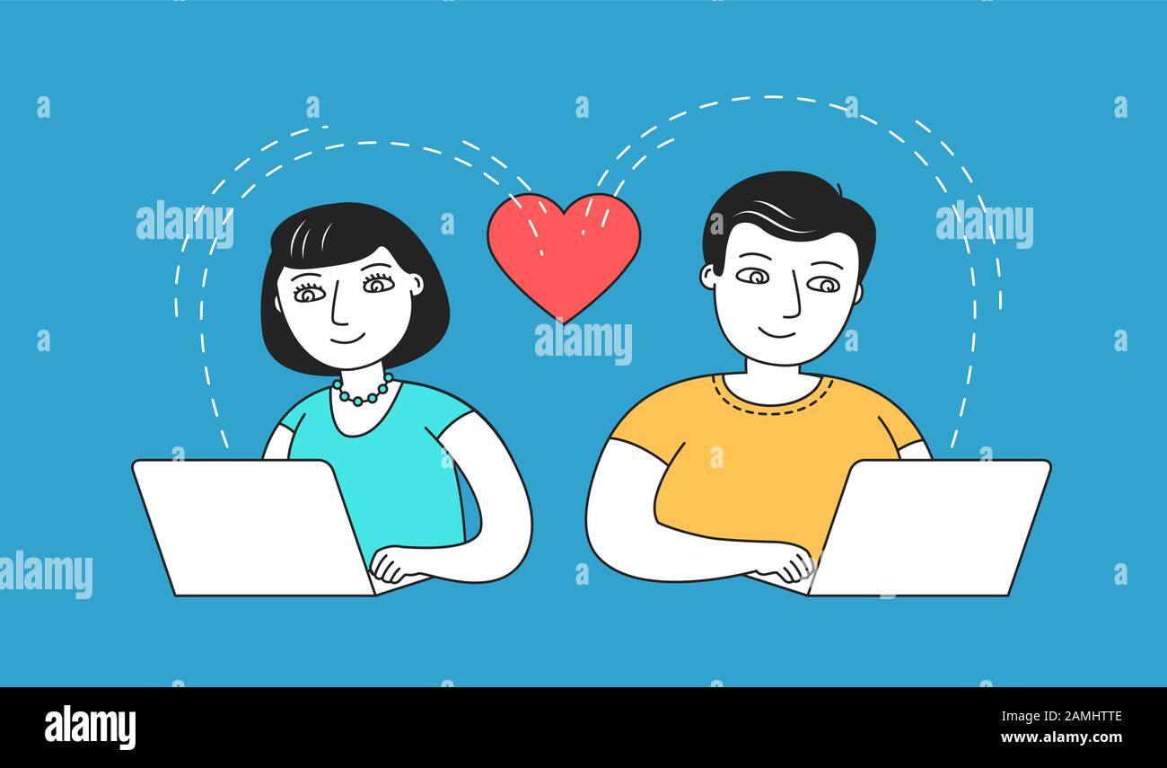 Mann und Frau im Chat auf Dating-Website. Vektorgrafik Liebe Stock Vektor