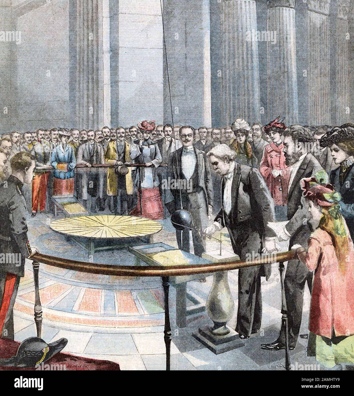 Léon FOUCAULT (1819-1868) französischer Physiker. Sein Experiment, das die Rotation der Erde demonstriert, wiederholt sich anlässlich seines 50-jährigen Bestehens im Panthéon in Paris. Stockfoto