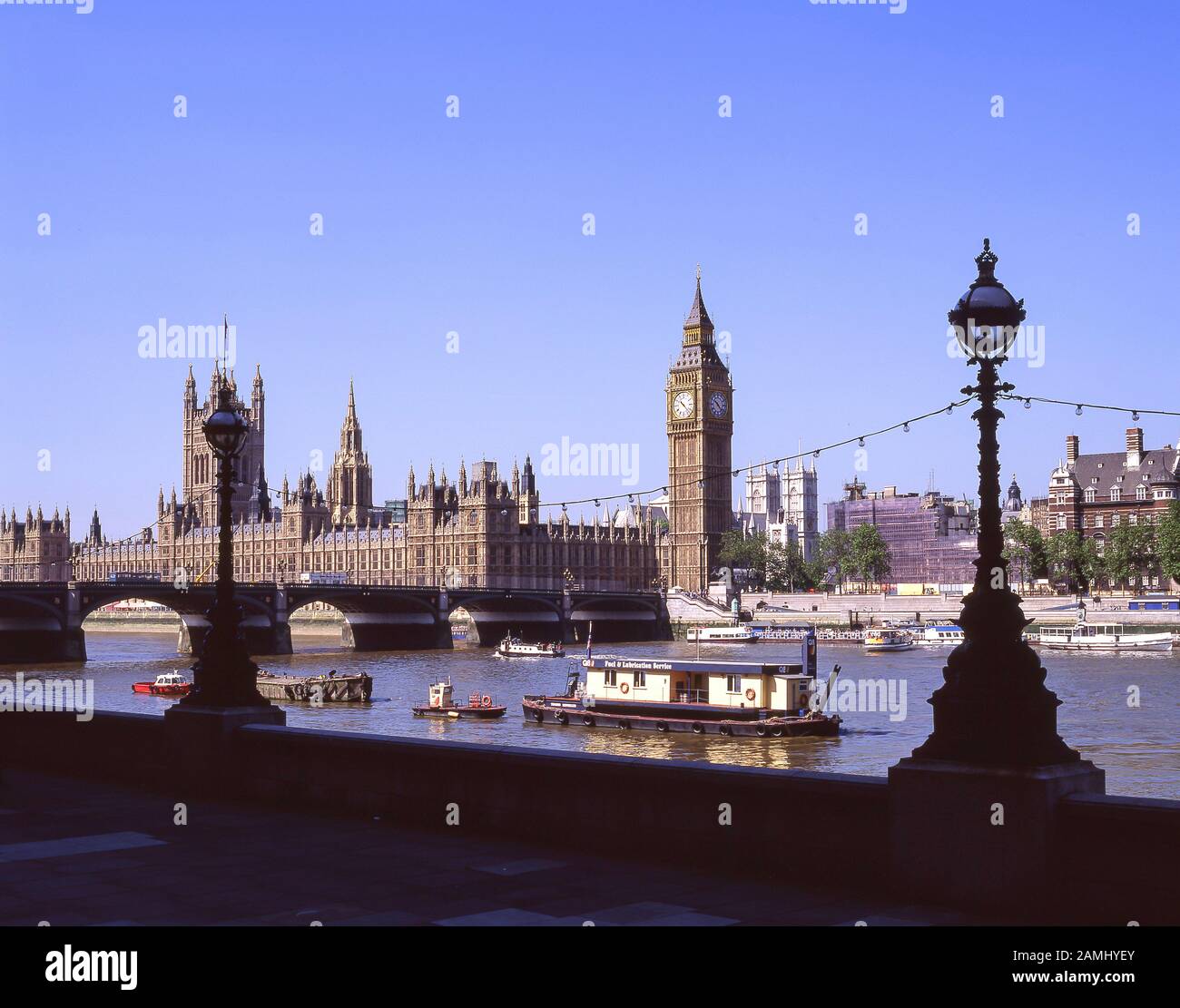 Der Palast von Westminster (Parlamentsgebäude) über die Themse, die Stadt Westminster, Den Großraum London, England, Großbritannien Stockfoto