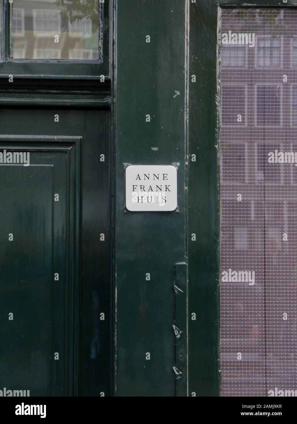 Die Haustür von Anne Franks Haus, Amsterdam, Niederlande Stockfoto