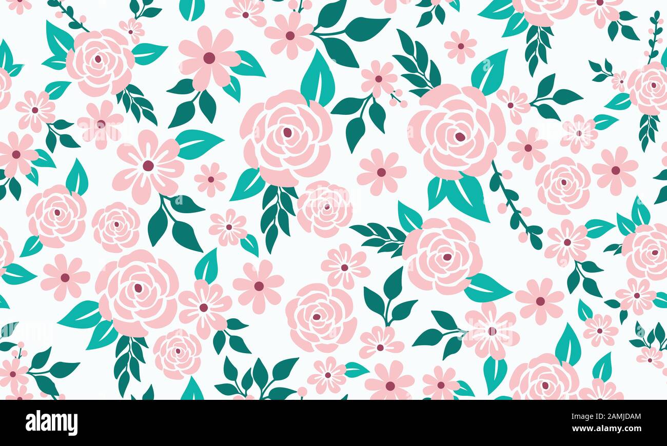 Edle, rosafarbene Blume zum valentinstag mit wunderschöner Einrichtung im rosafarbenen Blumenmuster. Stock Vektor