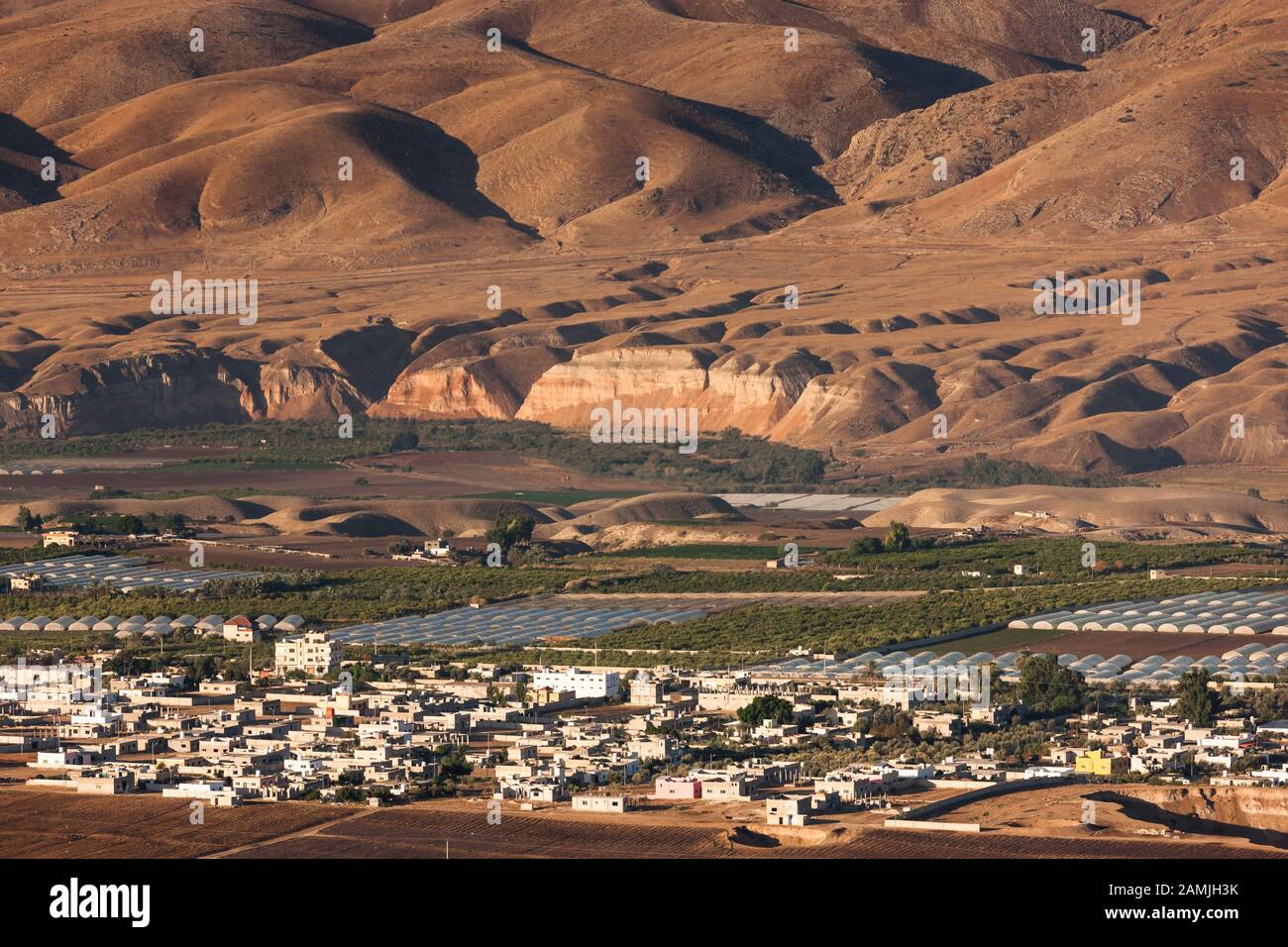 Morgen Blick auf Jordan Valley, Jordan Rift Valley, in der Nähe von ajlun Ajloun, auch, Jordanien, Naher Osten, Asien Stockfoto