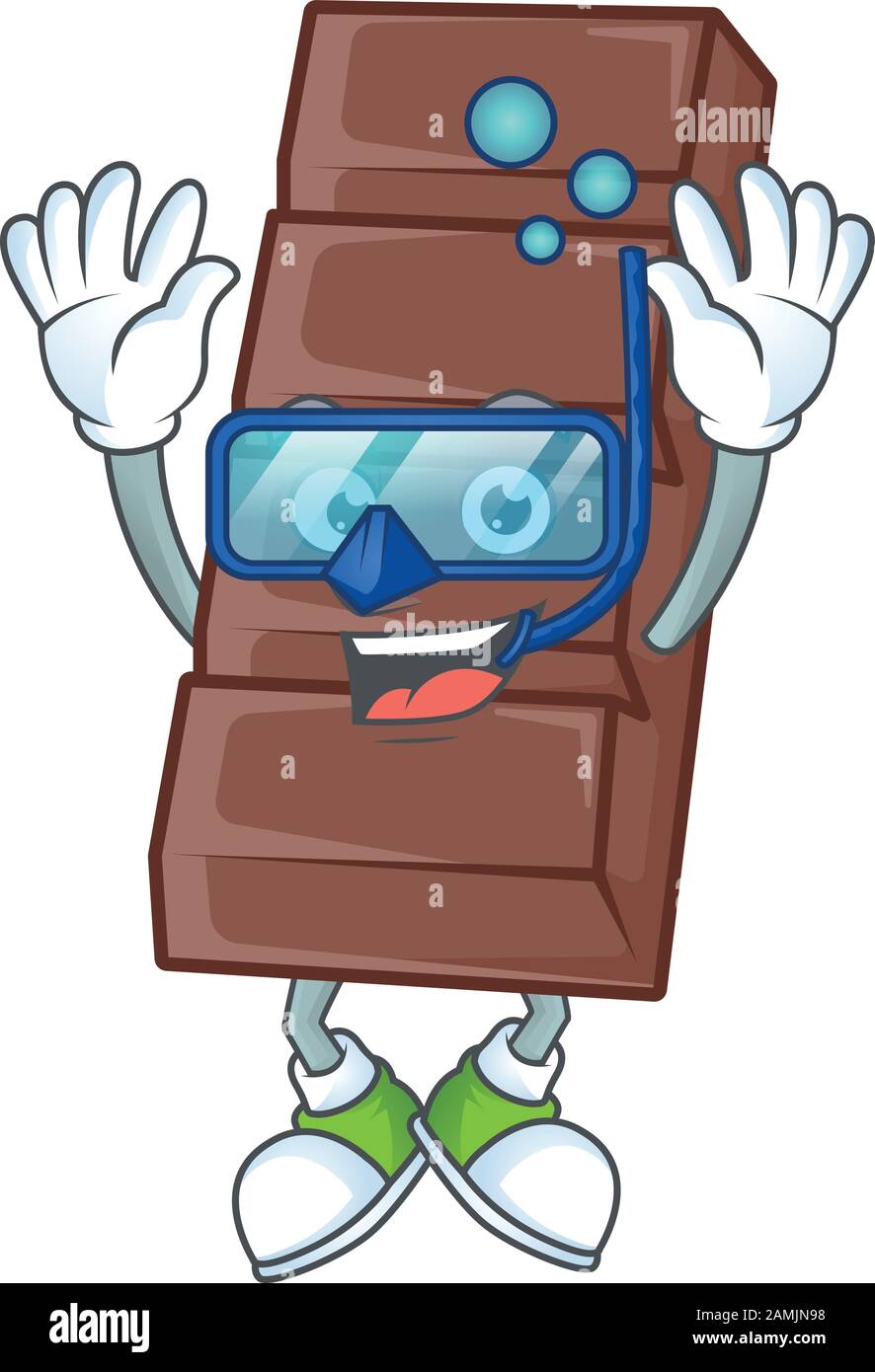 Cartoon-Charakter der Schoko-Bar mit Tauchbrille Stock Vektor