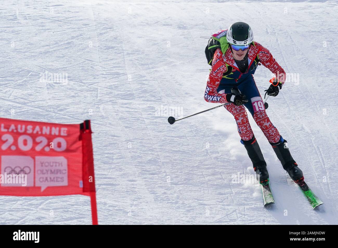 Villars. Januar 2020. Trym Dalset Loedoeen aus Norwegen tritt beim Sprint des Skibergsteigens bei den 3. Olympischen Winter-Olympischen Spielen im Villars Winter Park in Villars, Schweiz, am 13. Januar 2020 an. Credit: Bai Xueqi/Xinhua/Alamy Live News Stockfoto