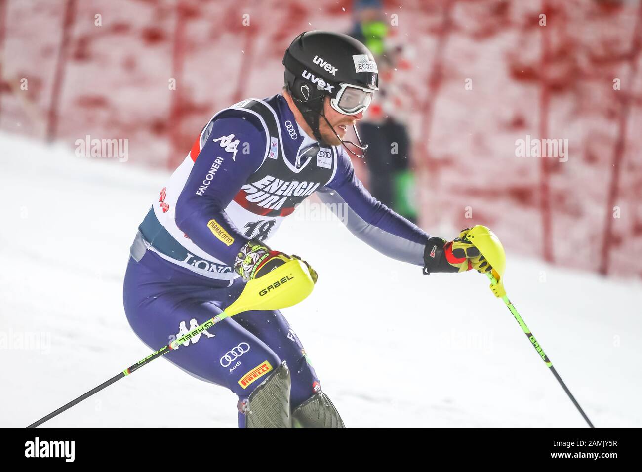 Zagreb, Kroatien - 5. Januar 2020: Giuliano Razzoli aus Italien tritt beim 2. Lauf beim Audi Fis-Alpine-Skiweltcup 2019/2020 an, 3. Mens Stockfoto
