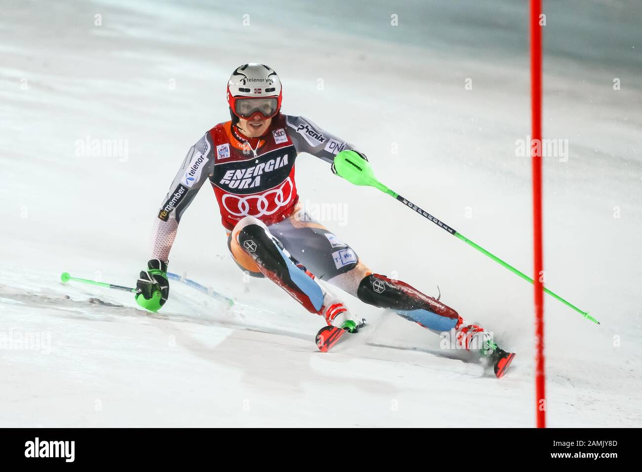 Zagreb, Kroatien - 5. Januar 2020: Henrik Kristoffersen aus Norwegen tritt beim 2. Lauf beim Audi Fis-Alpine-Skiweltcup 2019/2020, 3 Stockfoto